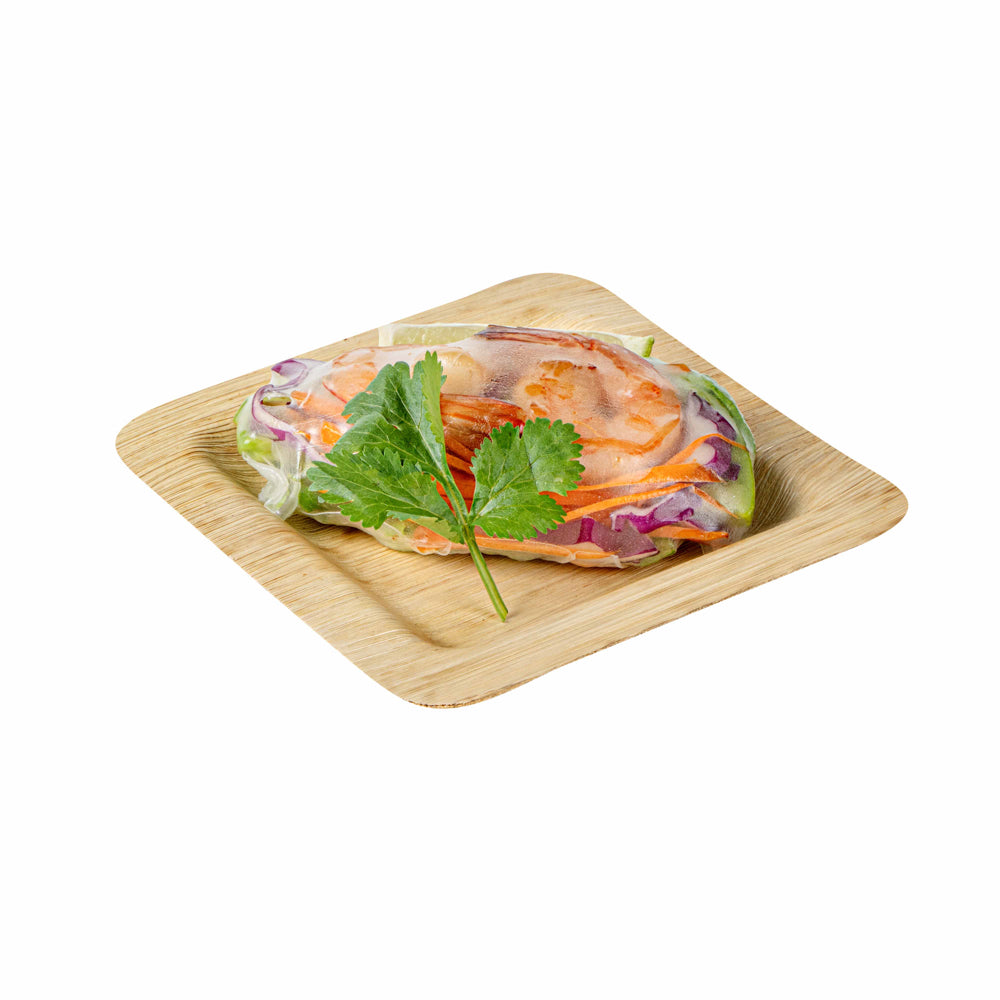 Bambuddha Square Natural Bamboo Plate - 4 3/4" x 4 3/4" x 1/2" - 100 count box