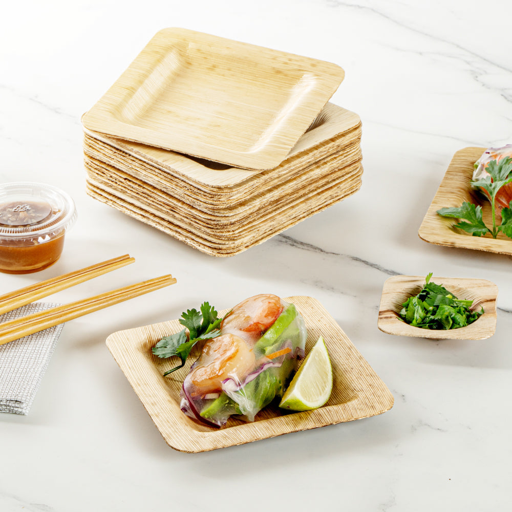 Bambuddha Square Natural Bamboo Plate - 4 3/4" x 4 3/4" x 1/2" - 100 count box