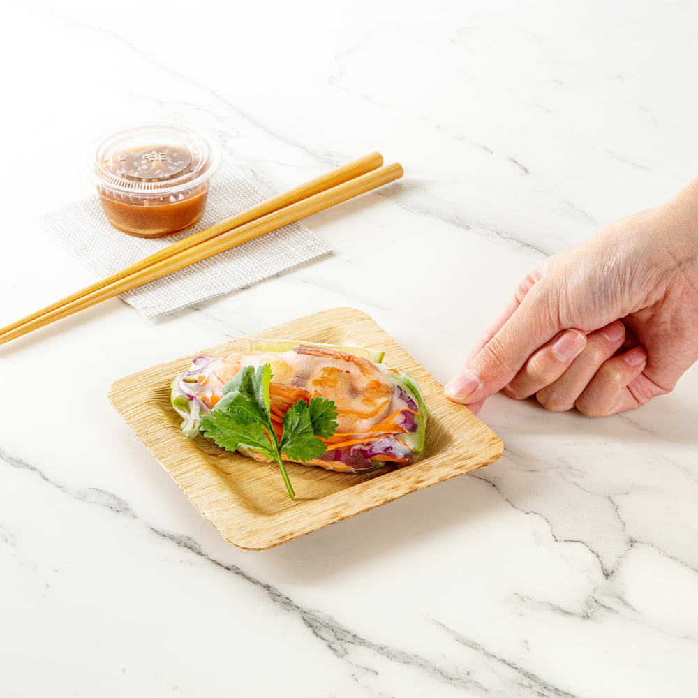 Bambuddha Square Natural Bamboo Plate - 4 3/4" x 4 3/4" x 1/2" - 100 count box