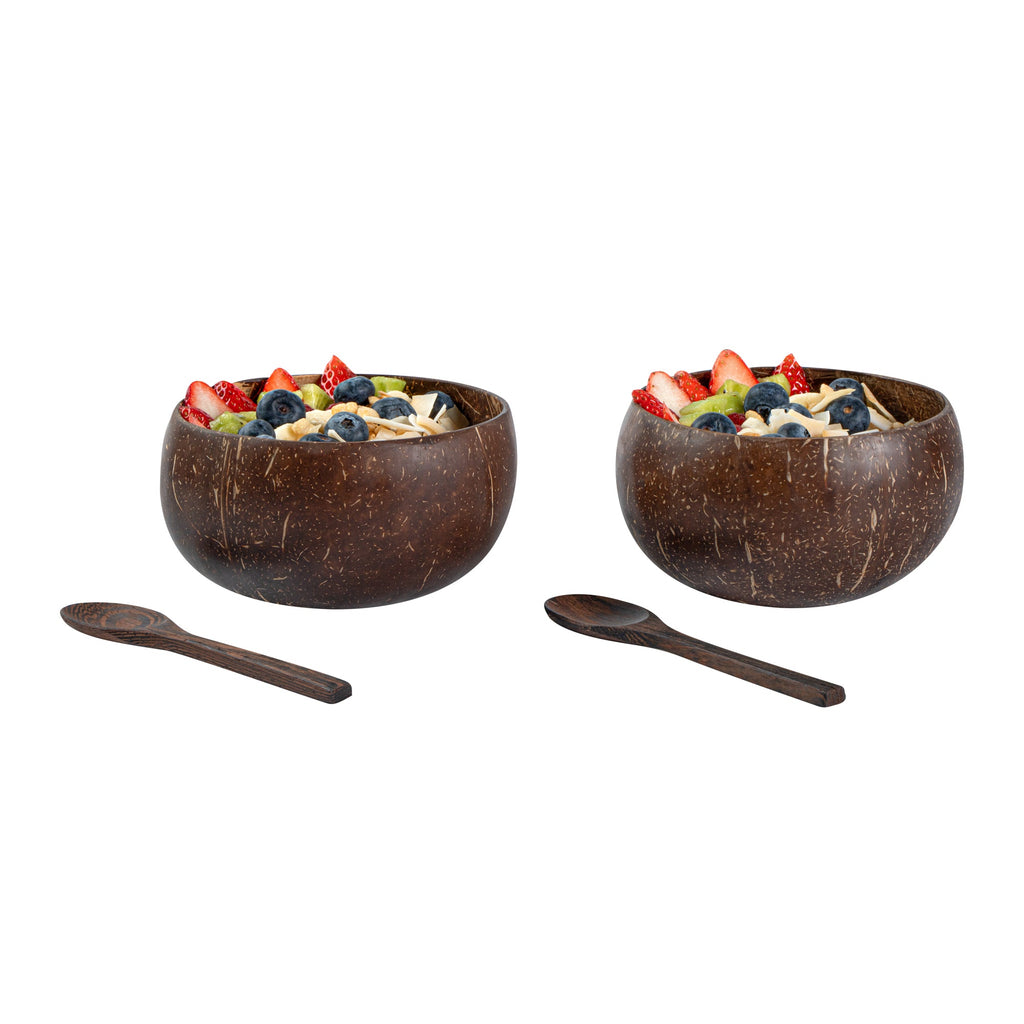 Coco Casa 4-Piece Handmade Coconut Bowl and Wooden Spoon Set - 1 count box
