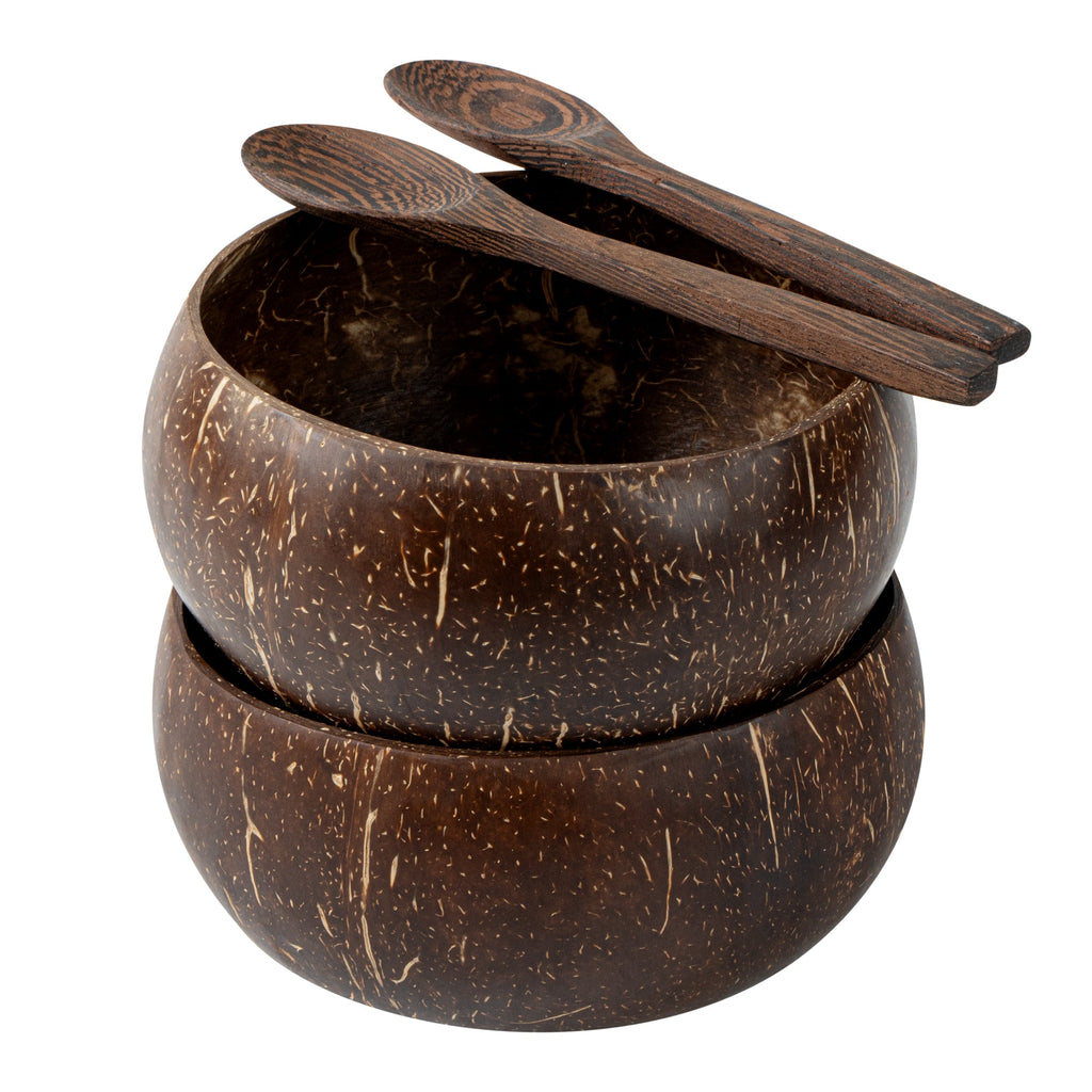 Coco Casa 4-Piece Handmade Coconut Bowl and Wooden Spoon Set - 1 count box