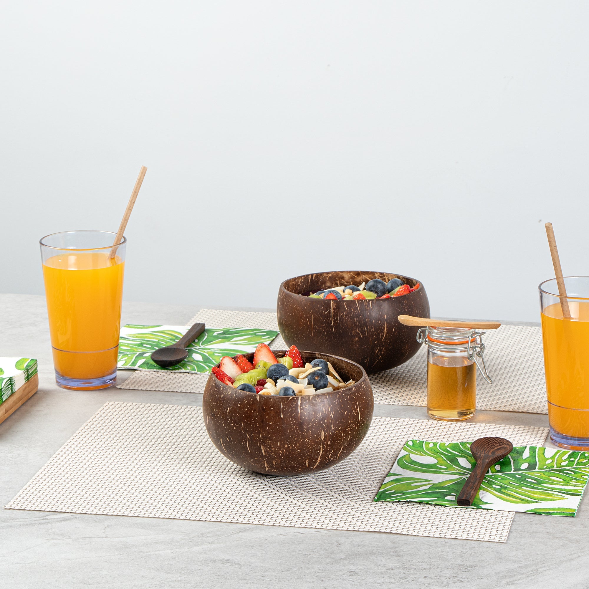Coco Casa 4-Piece Handmade Coconut Bowl and Wooden Spoon Set - 10 count box