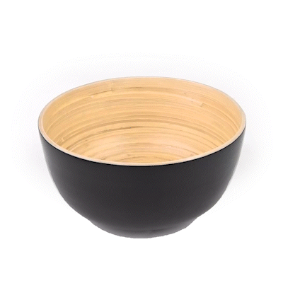 Bambuddha 15 oz Round Black Spun Bamboo Small Salad Bowl - 7 3/4" x 7 3/4" x 4" - 1 count box