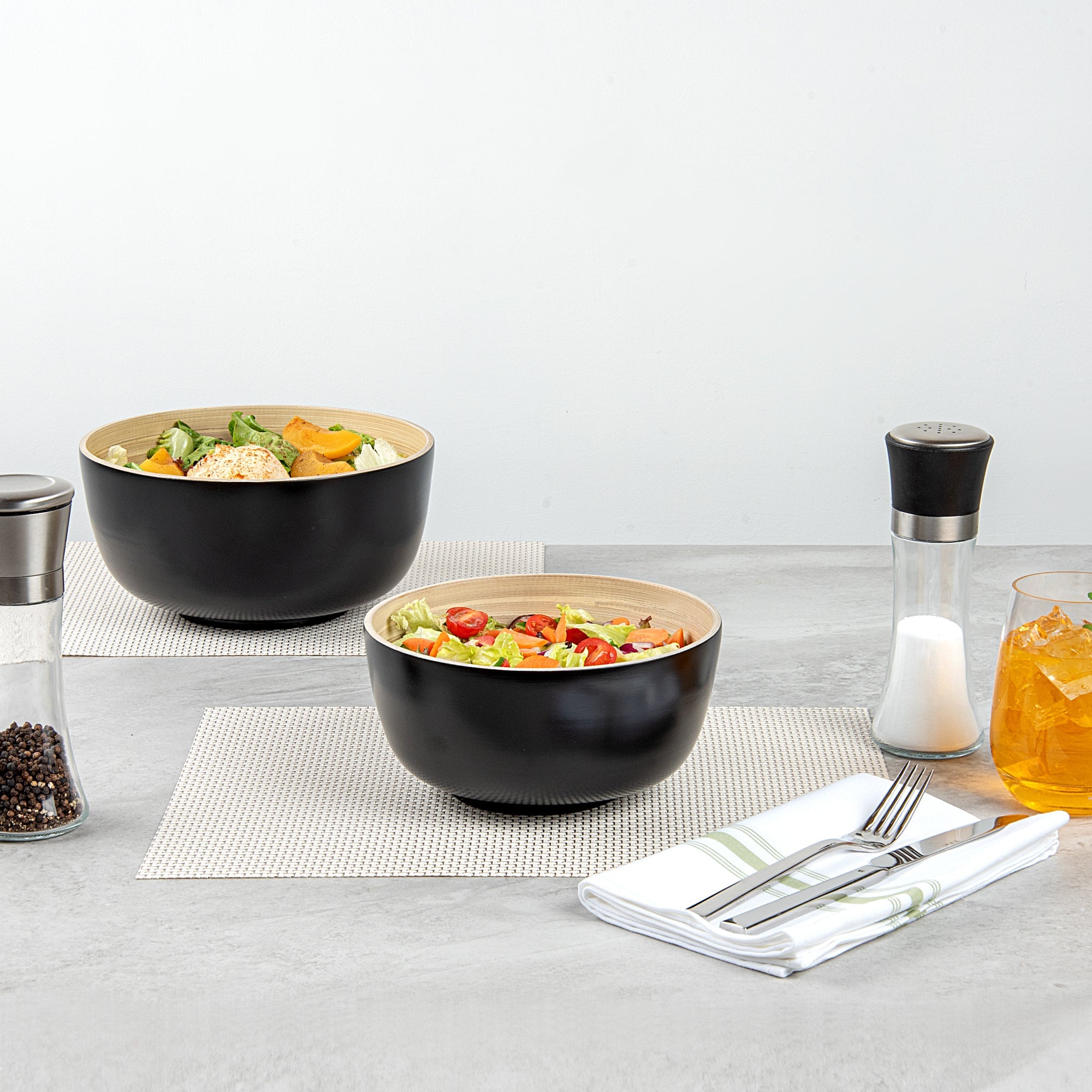 Bambuddha 15 oz Round Black Spun Bamboo Small Salad Bowl - 7 3/4" x 7 3/4" x 4" - 1 count box