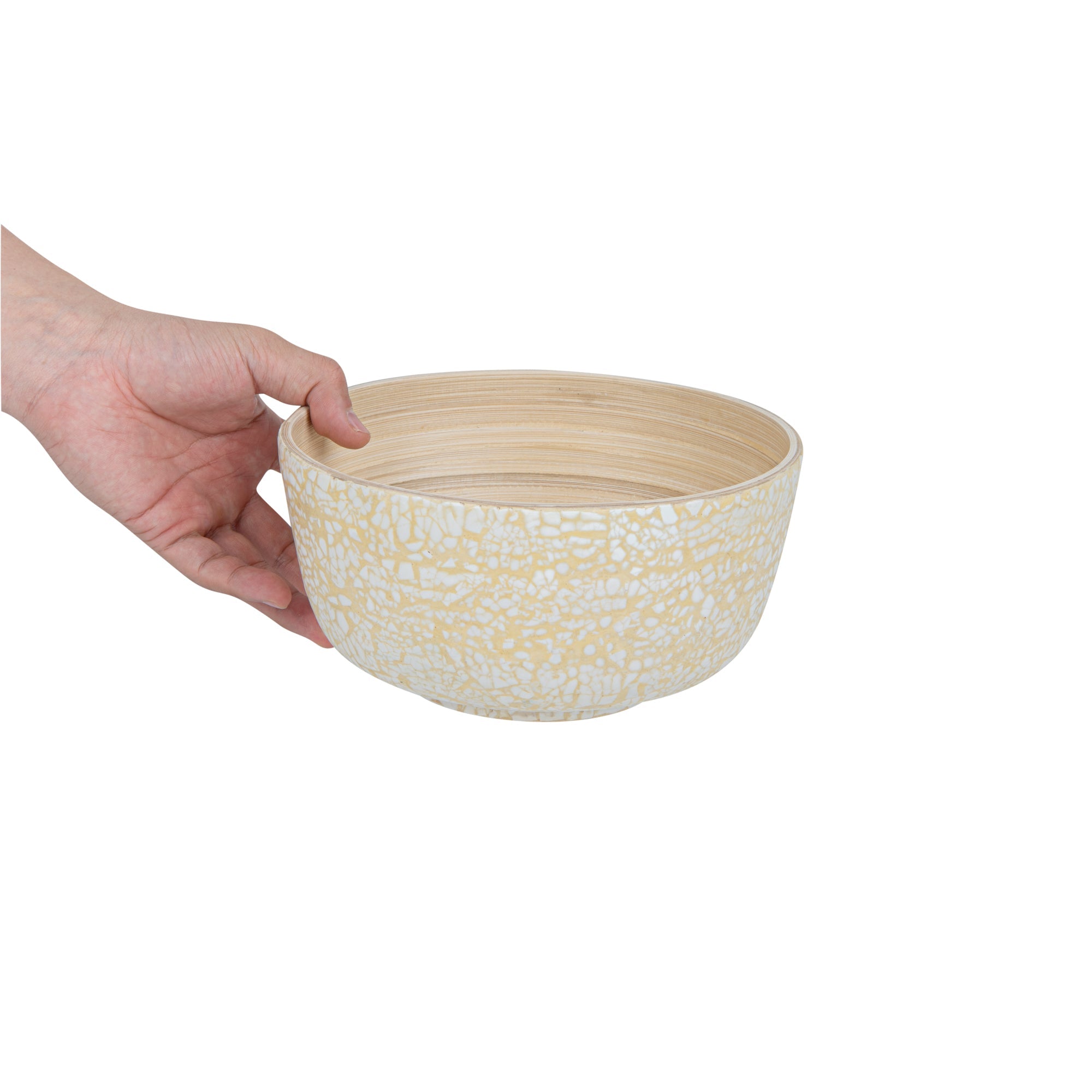 Bambuddha 15 oz Round Beige Spun Bamboo Small Eggshell Salad Bowl - 7 3/4" x 7 3/4" x 4" - 1 count box