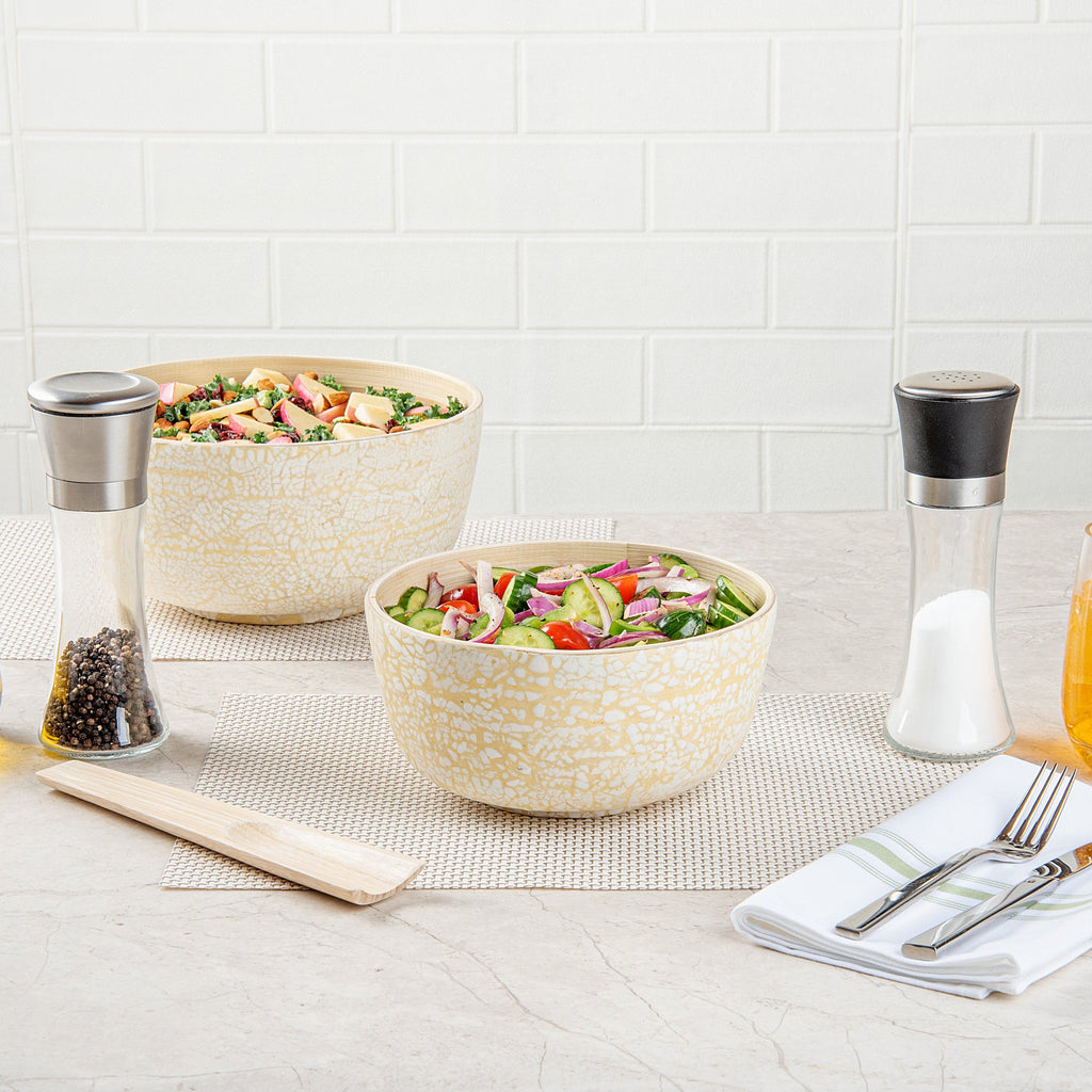 Bambuddha 15 oz Round Beige Spun Bamboo Small Eggshell Salad Bowl - 7 3/4" x 7 3/4" x 4" - 1 count box