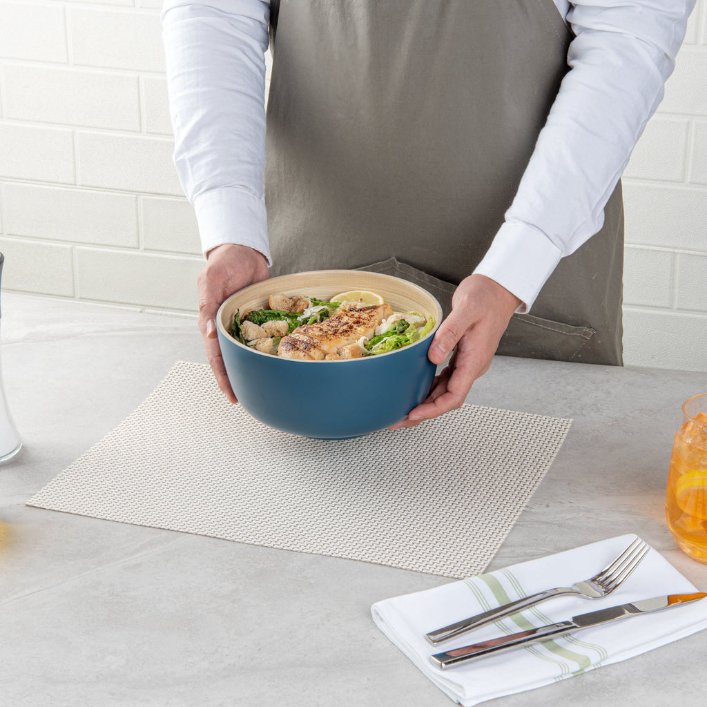 Bambuddha 15 oz Round Blue Spun Bamboo Small Salad Bowl - 7 3/4" x 7 3/4" x 4" - 1 count box