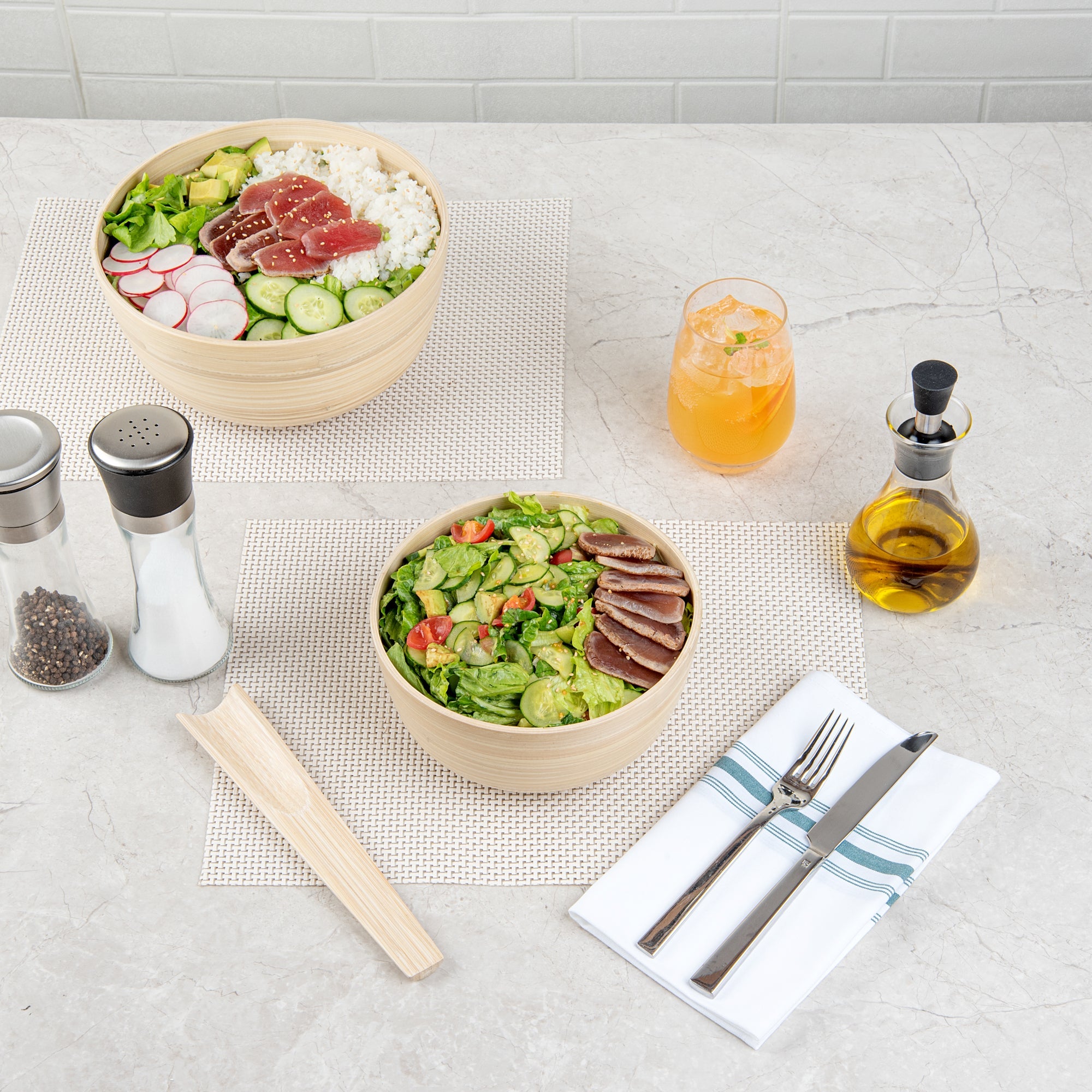 Bambuddha 15 oz Round Natural Spun Bamboo Small Salad Bowl - 7 3/4" x 7 3/4" x 4" - 1 count box