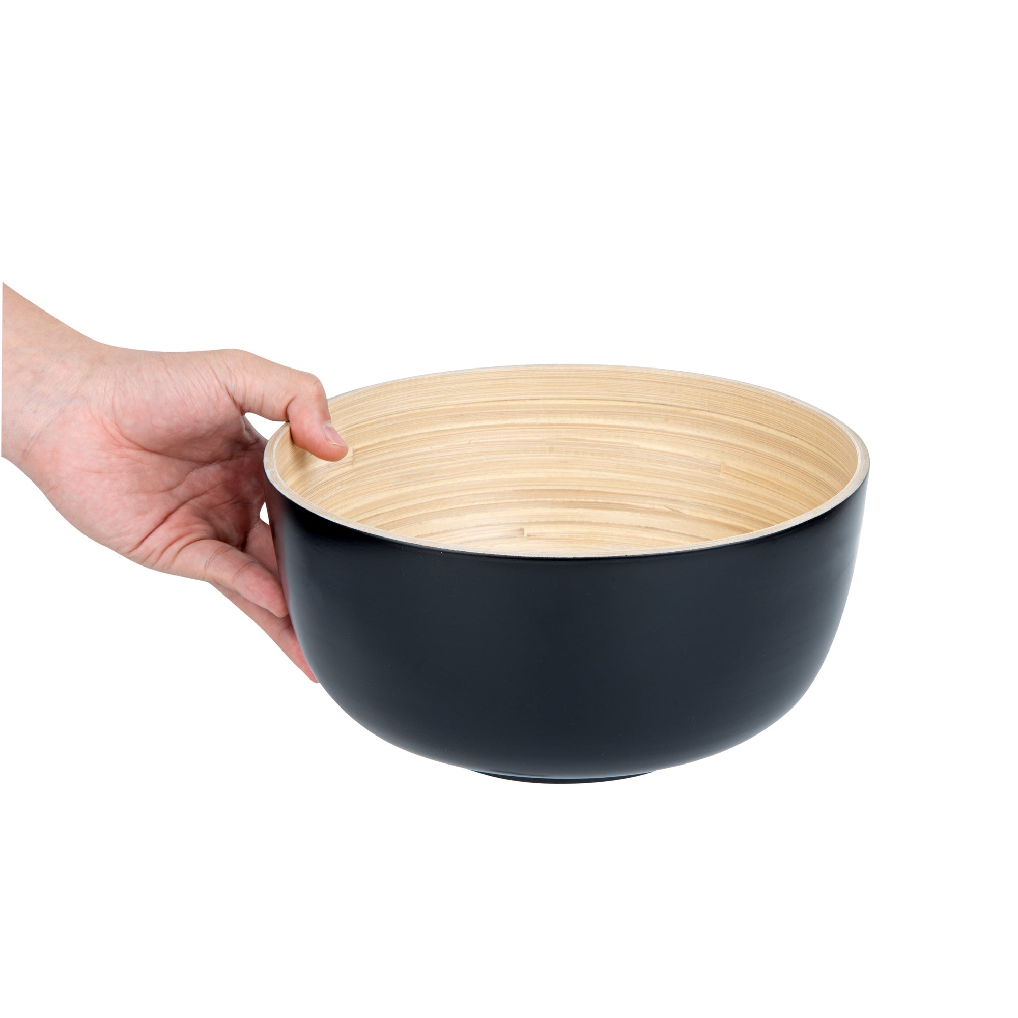 Bambuddha 25 oz Round Black Spun Bamboo Medium Salad Bowl - 9 1/2" x 9 1/2" x 4 3/4" - 1 count box