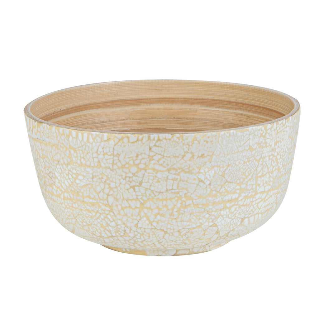 Bambuddha 25 oz Round Beige Spun Bamboo Medium Eggshell Salad Bowl - 9 1/2" x 9 1/2" x 4 3/4" - 1 count box