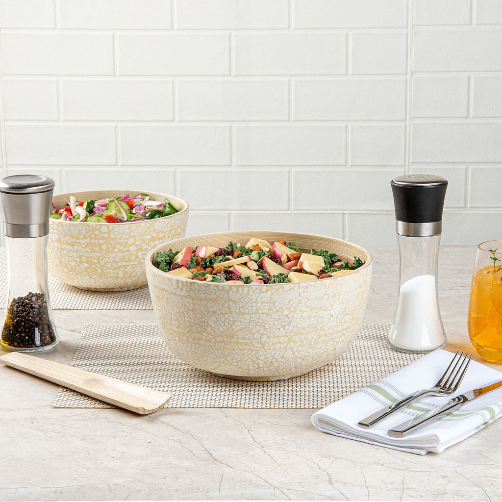 Bambuddha 25 oz Round Beige Spun Bamboo Medium Eggshell Salad Bowl - 9 1/2" x 9 1/2" x 4 3/4" - 1 count box