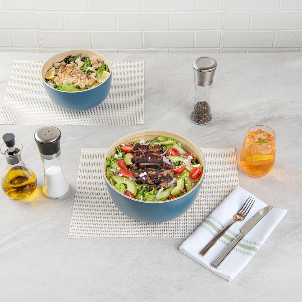 Bambuddha 25 oz Round Blue Spun Bamboo Medium Salad Bowl - 9 1/2" x 9 1/2" x 4 3/4" - 1 count box