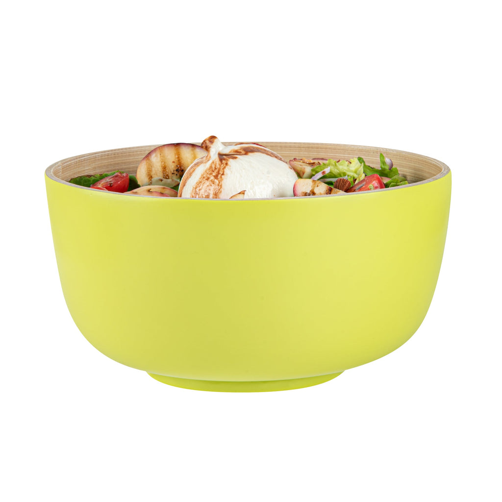 Bambuddha 25 oz Round Green Spun Bamboo Medium Salad Bowl - 9 1/2" x 9 1/2" x 4 3/4" - 1 count box