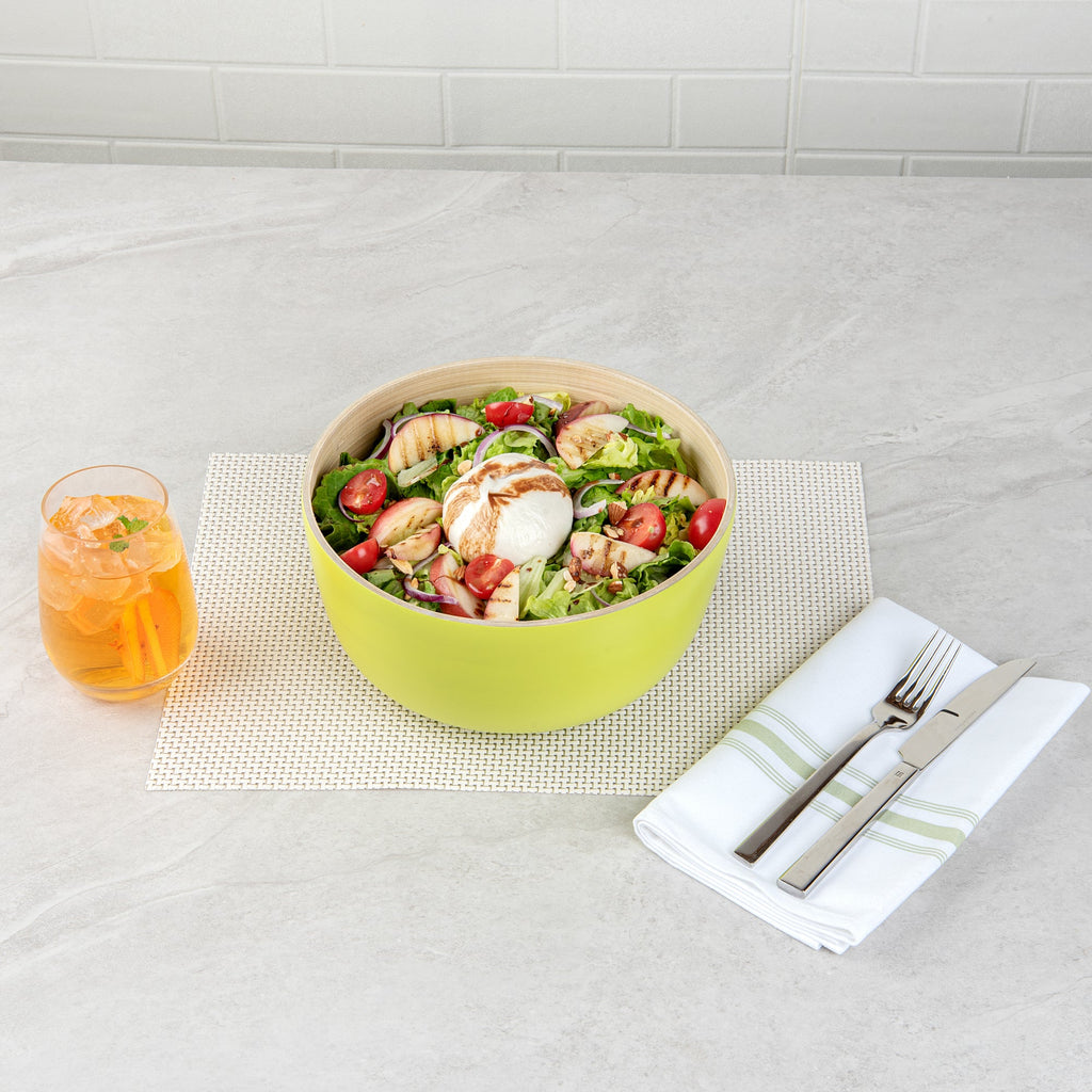 Bambuddha 25 oz Round Green Spun Bamboo Medium Salad Bowl - 9 1/2" x 9 1/2" x 4 3/4" - 1 count box