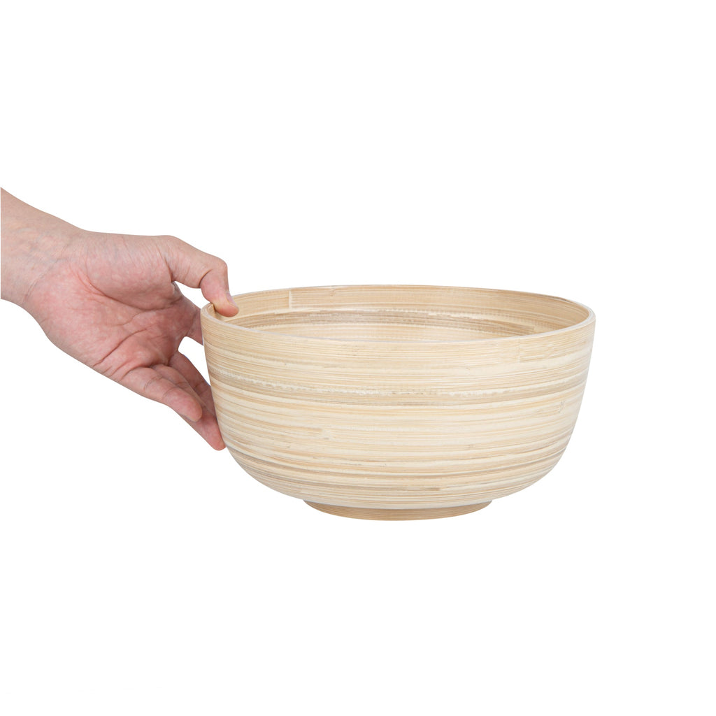Bambuddha 25 oz Round Natural Spun Bamboo Medium Salad Bowl - 9 1/2" x 9 1/2" x 4 3/4" - 1 count box