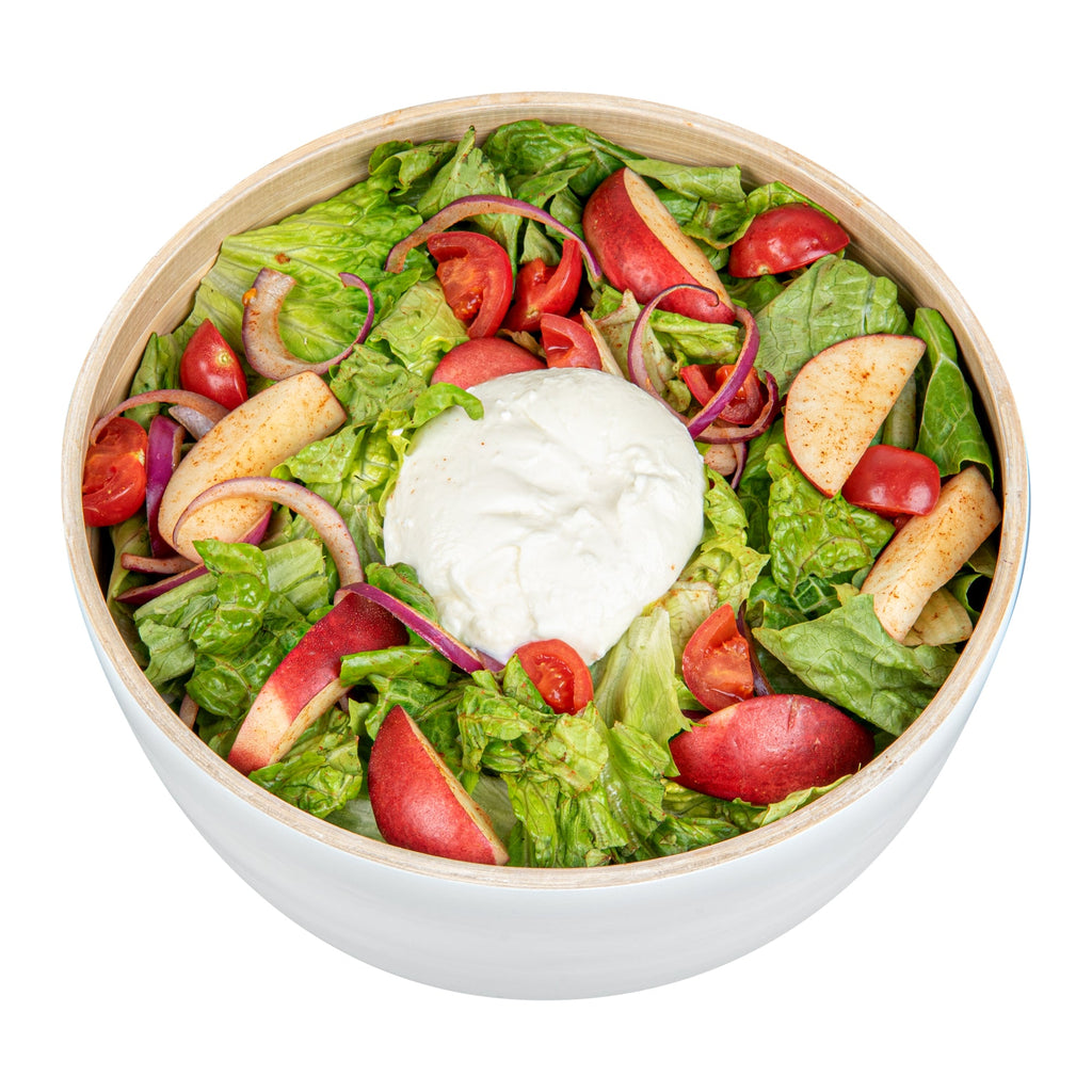 Bambuddha 25 oz Round White Spun Bamboo Medium Salad Bowl - 9 1/2" x 9 1/2" x 4 3/4" - 1 count box