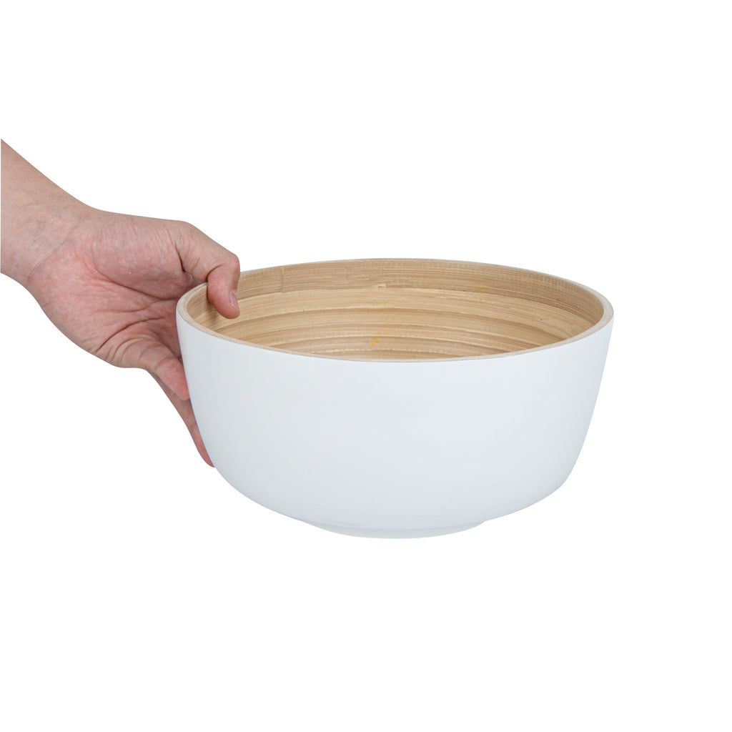 Bambuddha 25 oz Round White Spun Bamboo Medium Salad Bowl - 9 1/2" x 9 1/2" x 4 3/4" - 1 count box