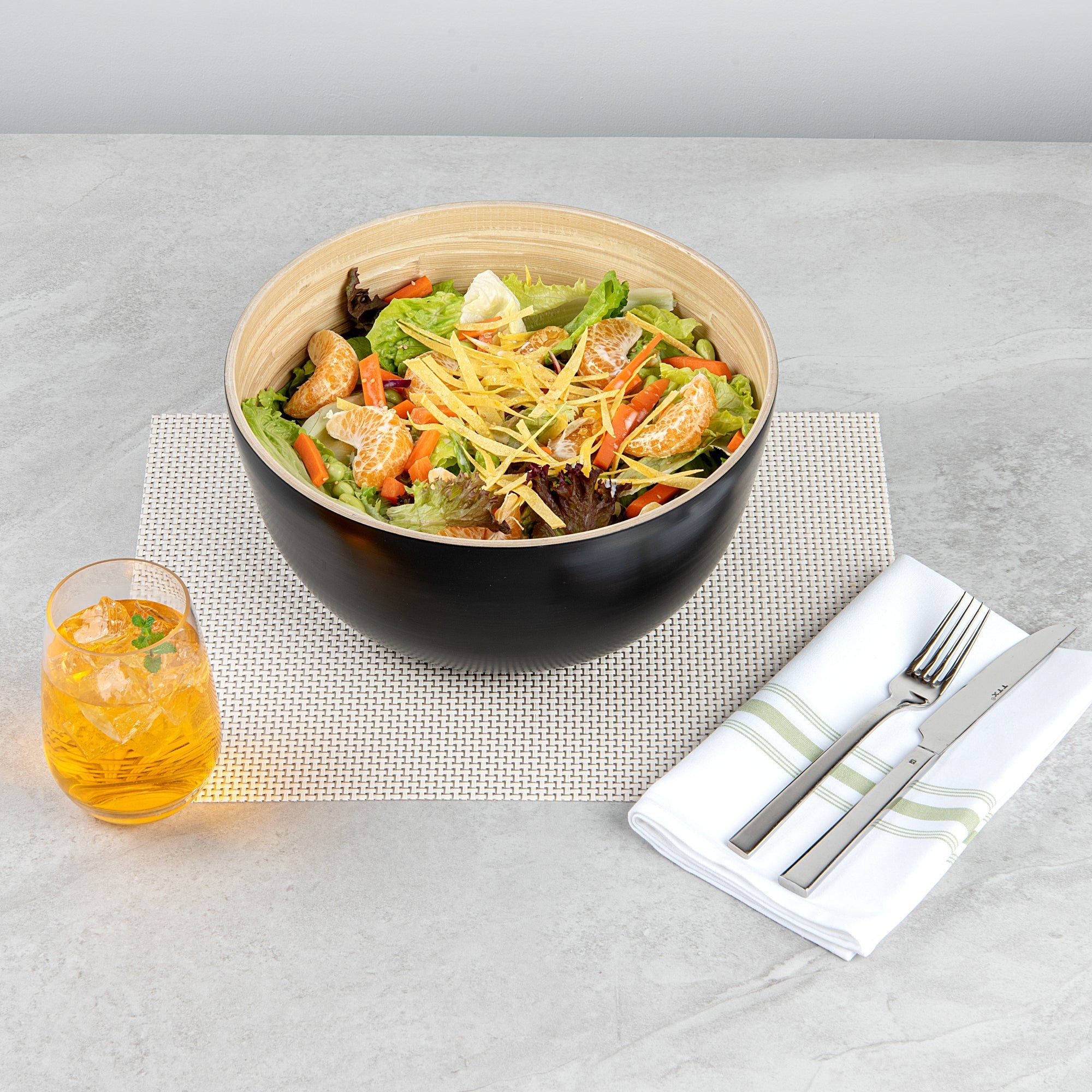 Bambuddha 30 oz Round Black Spun Bamboo Large Salad Bowl - 11" x 11" x 5 1/2" - 1 count box