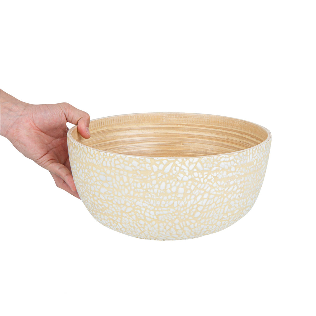 Bambuddha 30 oz Round Beige Spun Bamboo Large Eggshell Salad Bowl - 11" x 11" x 5 1/2" - 1 count box