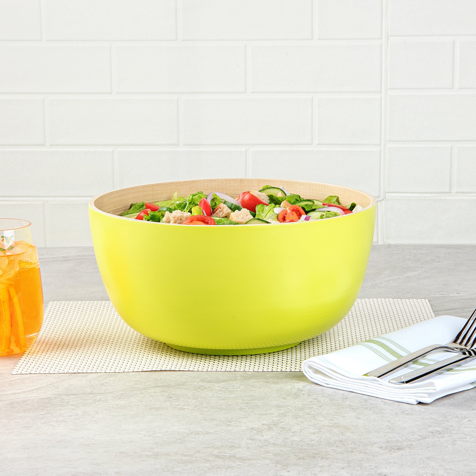 Bambuddha 30 oz Round Green Spun Bamboo Large Salad Bowl - 11" x 11" x 5 1/2" - 1 count box