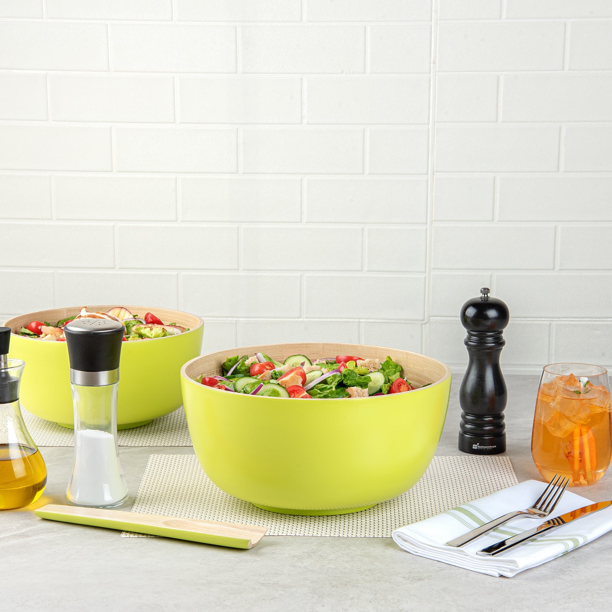 Bambuddha 30 oz Round Green Spun Bamboo Large Salad Bowl - 11" x 11" x 5 1/2" - 1 count box