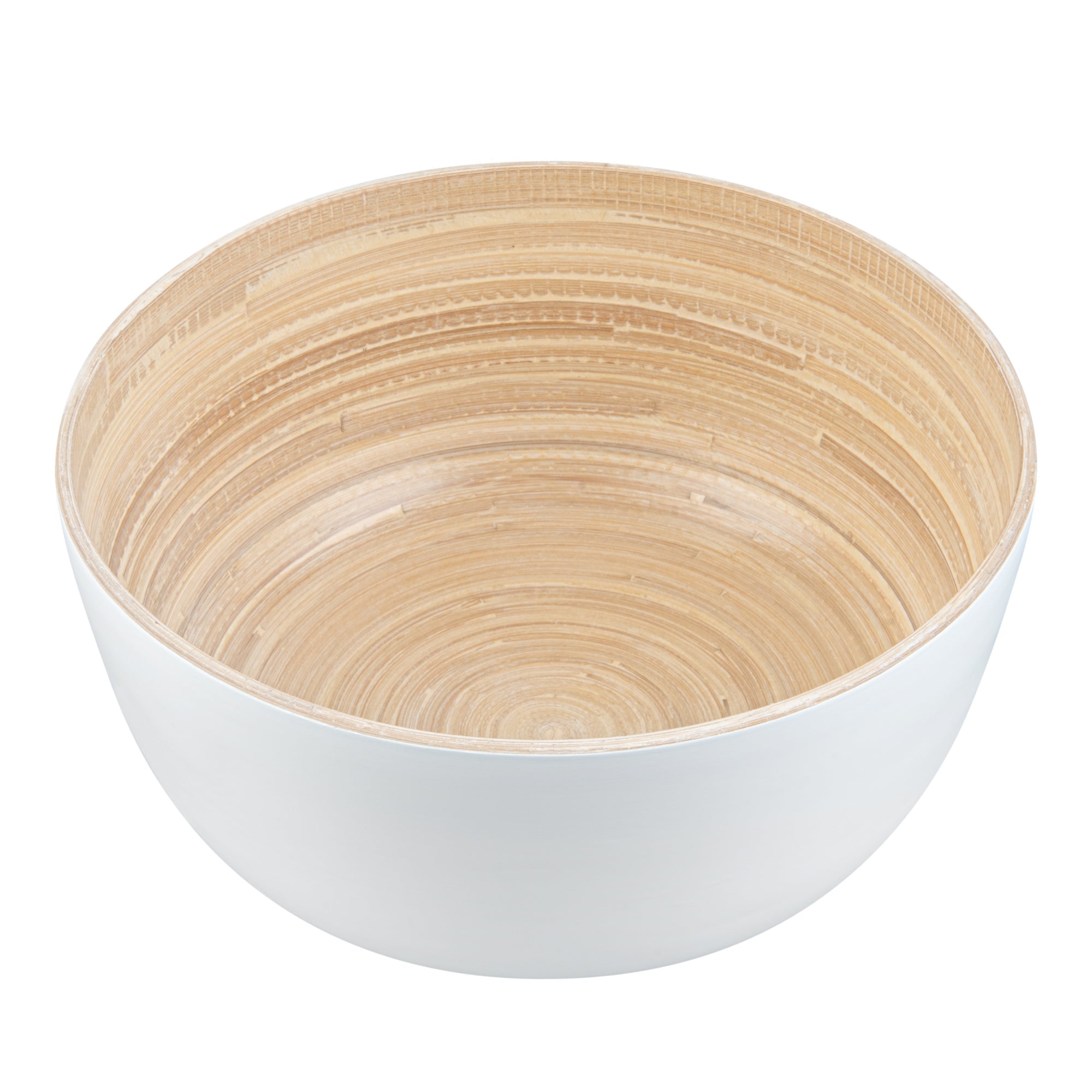 Bambuddha 30 oz Round White Spun Bamboo Large Salad Bowl - 11" x 11" x 5 1/2" - 1 count box