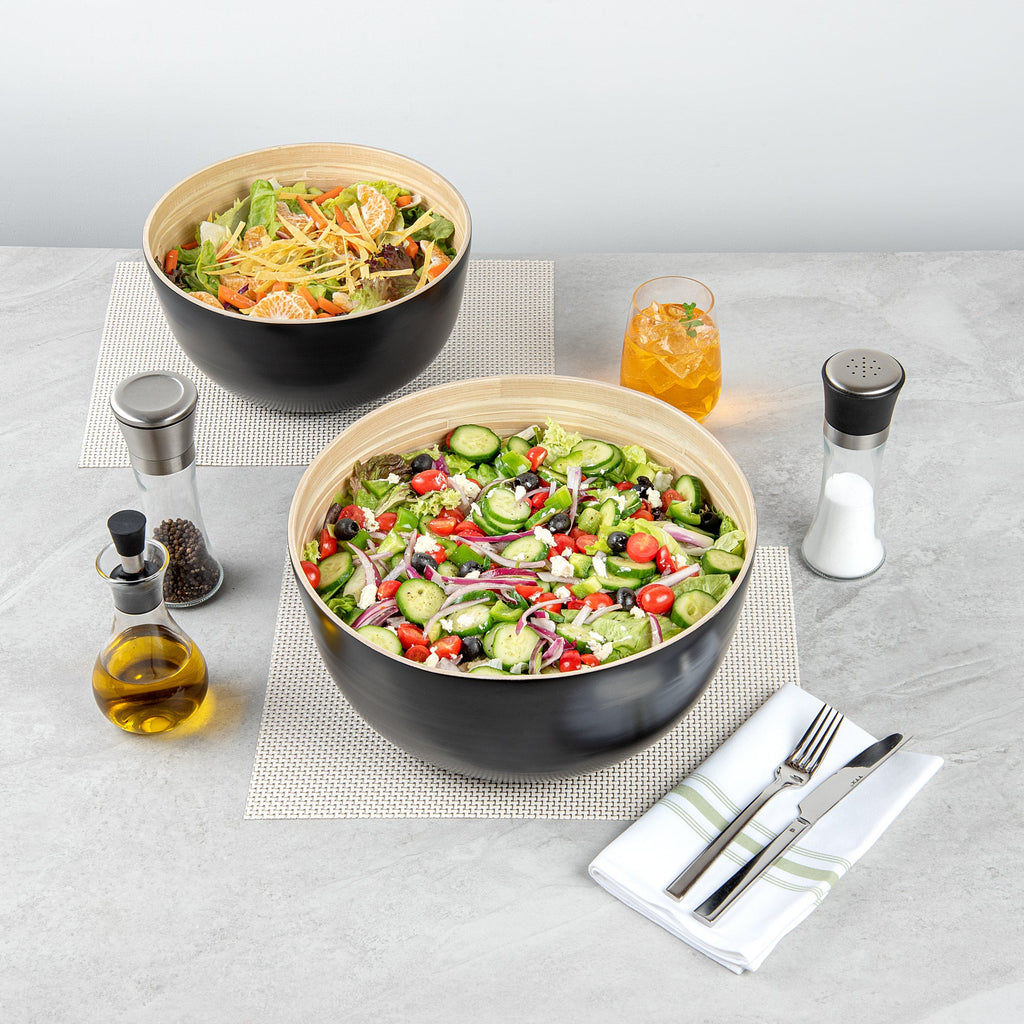 Bambuddha 51 oz Round Black Spun Bamboo Extra Large Salad Bowl - 13 1/2" x 13 1/2" x 6 1/4" - 1 count box