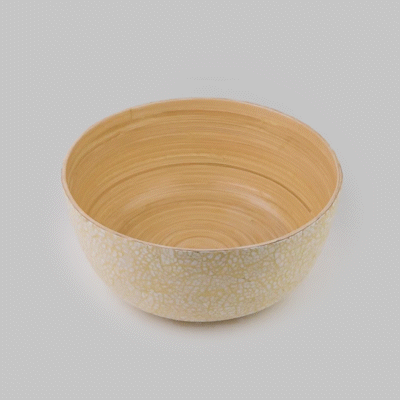 Bambuddha 51 oz Round Beige Spun Bamboo Extra Large Eggshell Salad Bowl - 13 1/2" x 13 1/2" x 6 1/4" - 1 count box