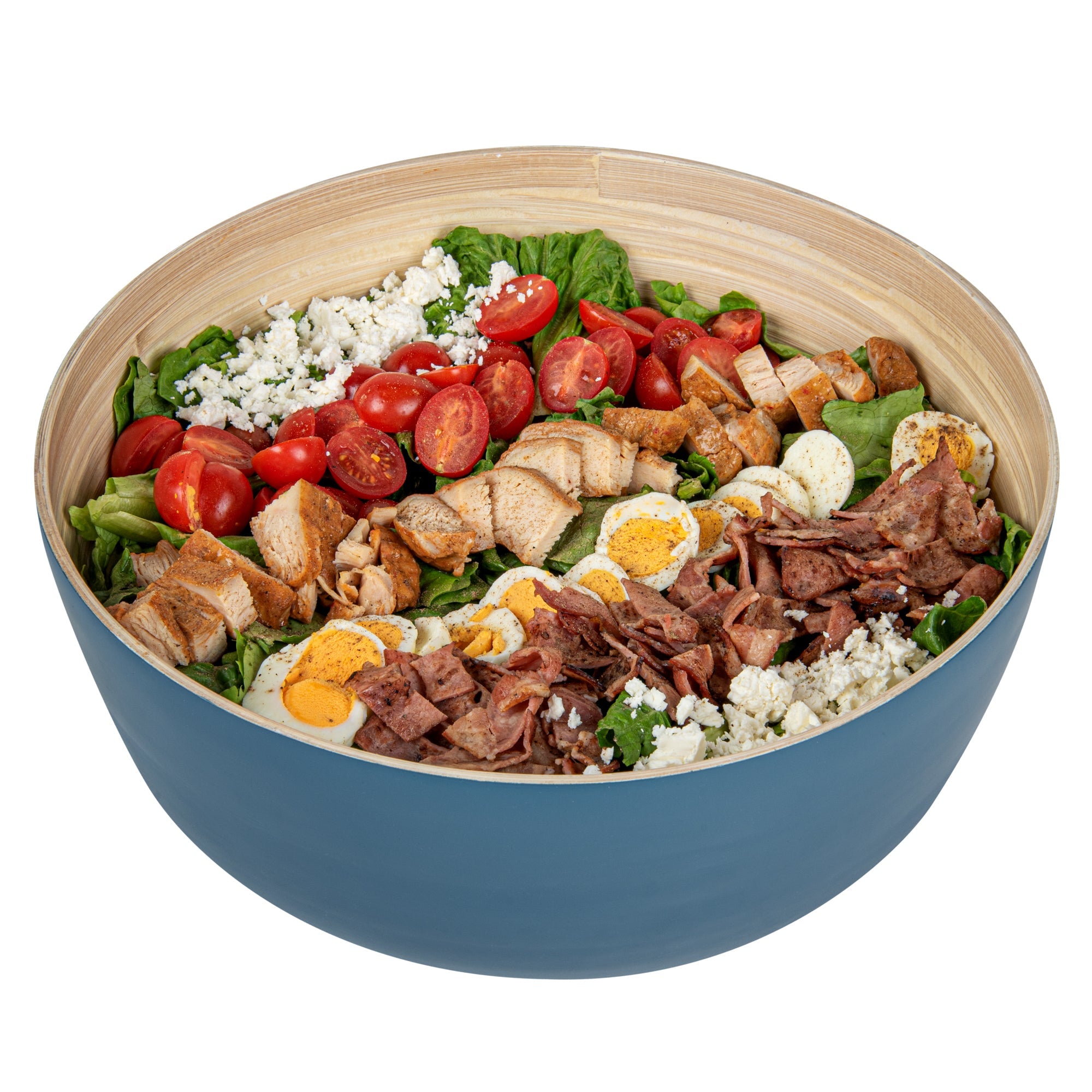 Bambuddha 51 oz Round Blue Spun Bamboo Extra Large Salad Bowl - 13 1/2" x 13 1/2" x 6 1/4" - 1 count box