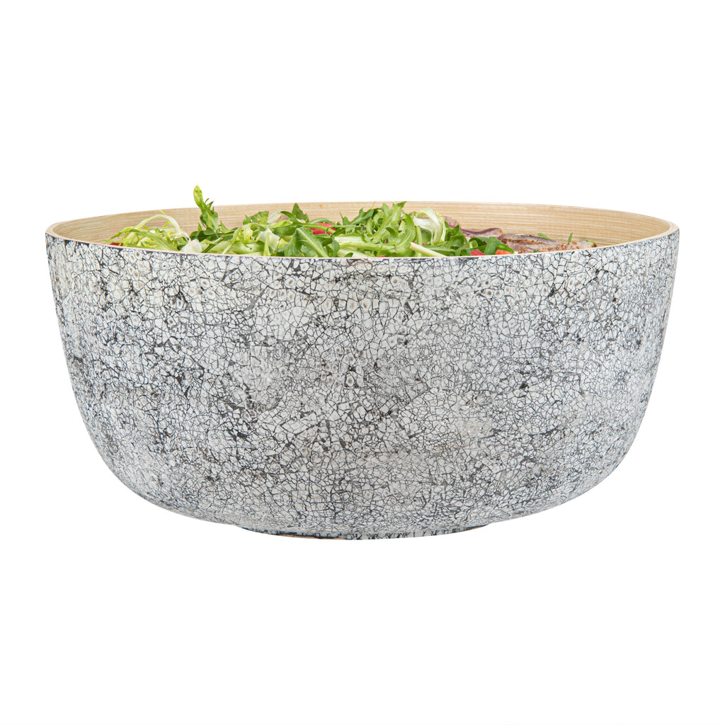 Bambuddha 51 oz Round Gray Spun Bamboo Extra Large Eggshell Salad Bowl - 13 1/2" x 13 1/2" x 6 1/4" - 1 count box
