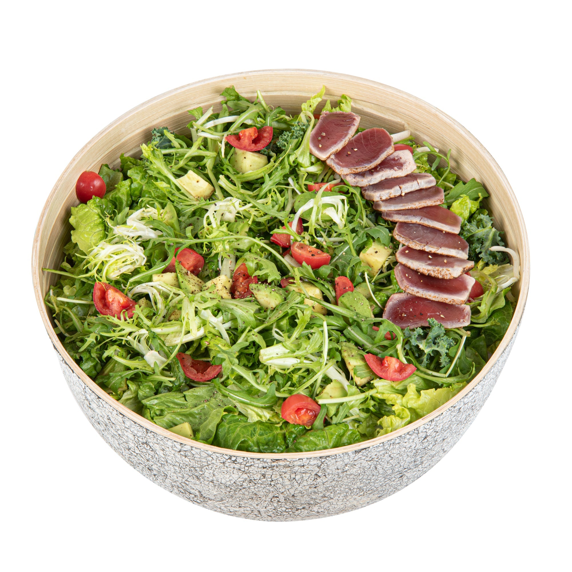 Bambuddha 51 oz Round Gray Spun Bamboo Extra Large Eggshell Salad Bowl - 13 1/2" x 13 1/2" x 6 1/4" - 1 count box