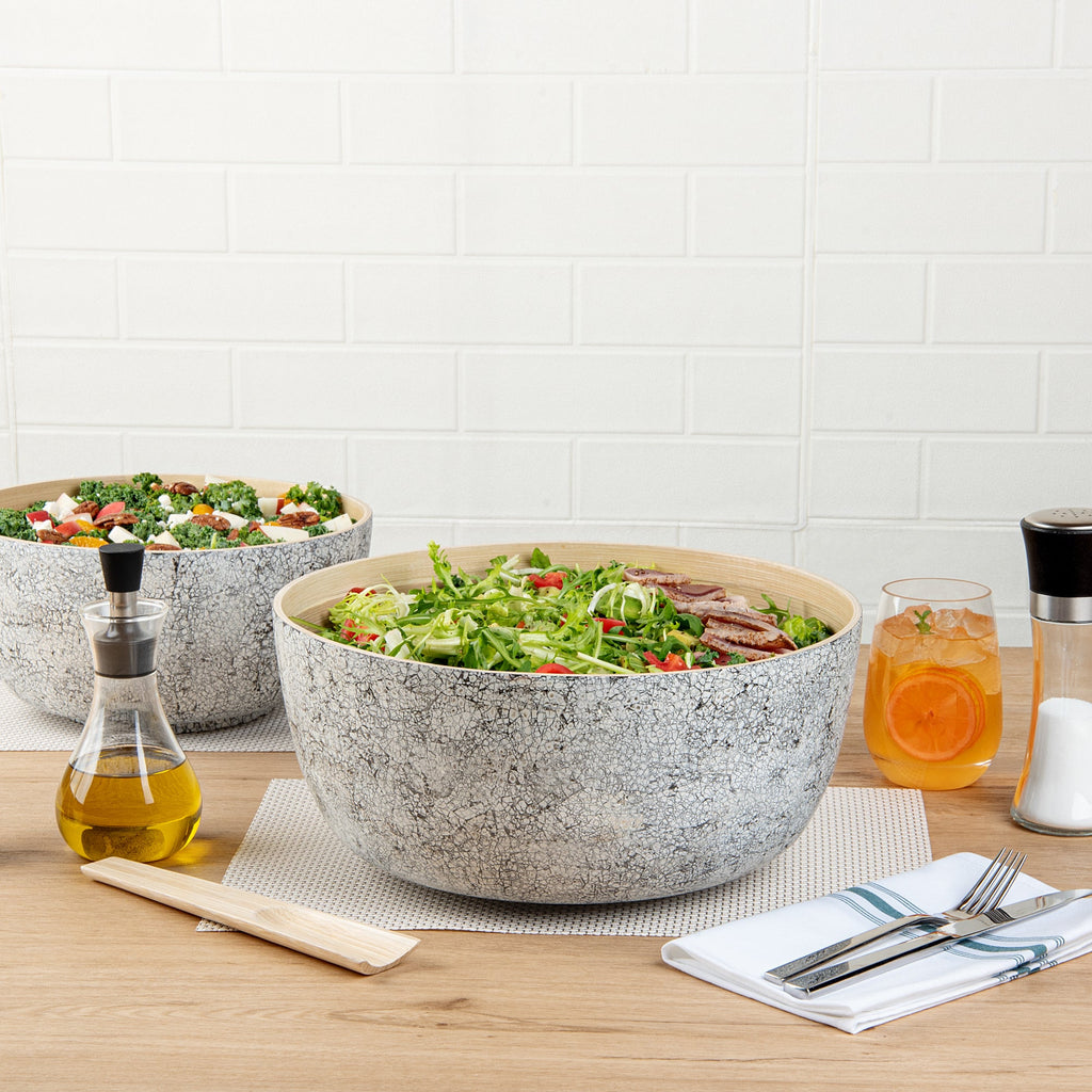Bambuddha 51 oz Round Gray Spun Bamboo Extra Large Eggshell Salad Bowl - 13 1/2" x 13 1/2" x 6 1/4" - 1 count box