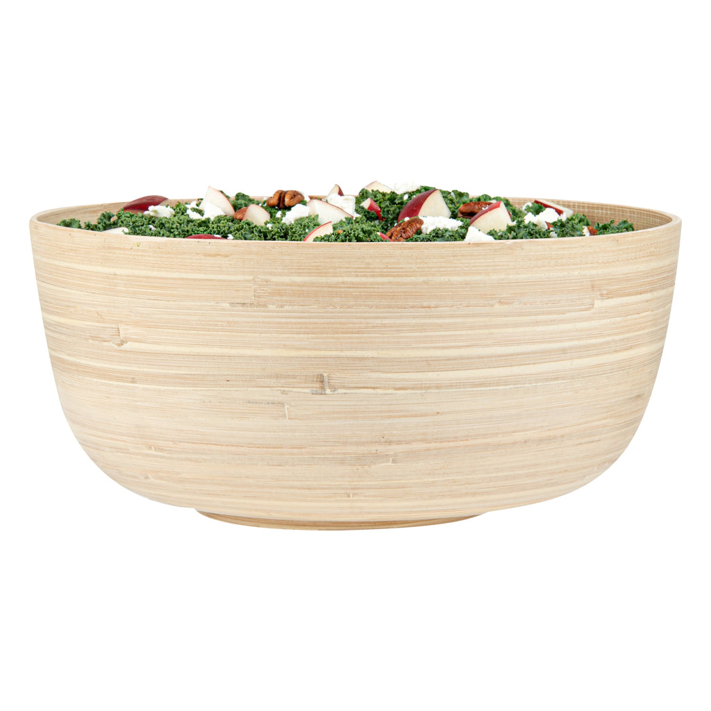 Bambuddha 51 oz Round Natural Spun Bamboo Extra Large Salad Bowl - 13 1/2" x 13 1/2" x 6 1/4" - 1 count box