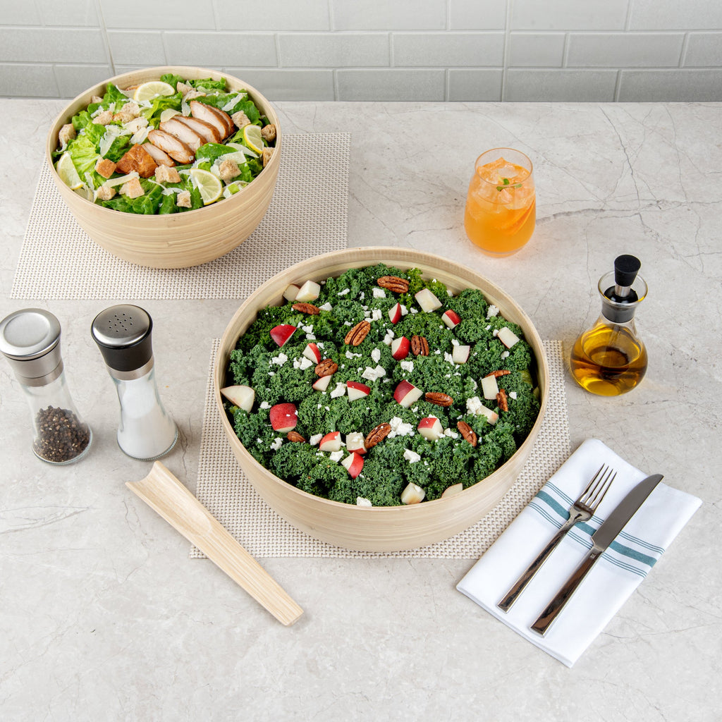 Bambuddha 51 oz Round Natural Spun Bamboo Extra Large Salad Bowl - 13 1/2" x 13 1/2" x 6 1/4" - 1 count box