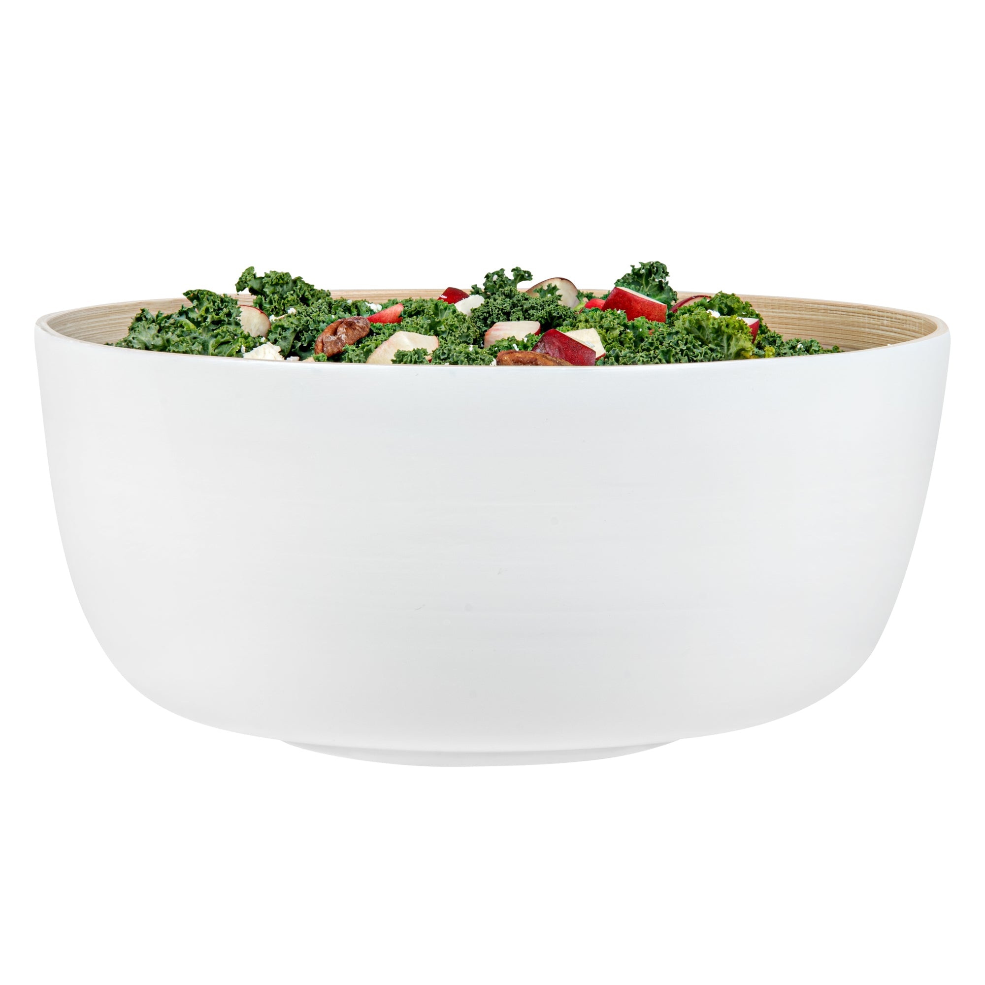 Bambuddha 51 oz Round White Spun Bamboo Extra Large Salad Bowl - 13 1/2" x 13 1/2" x 6 1/4" - 1 count box