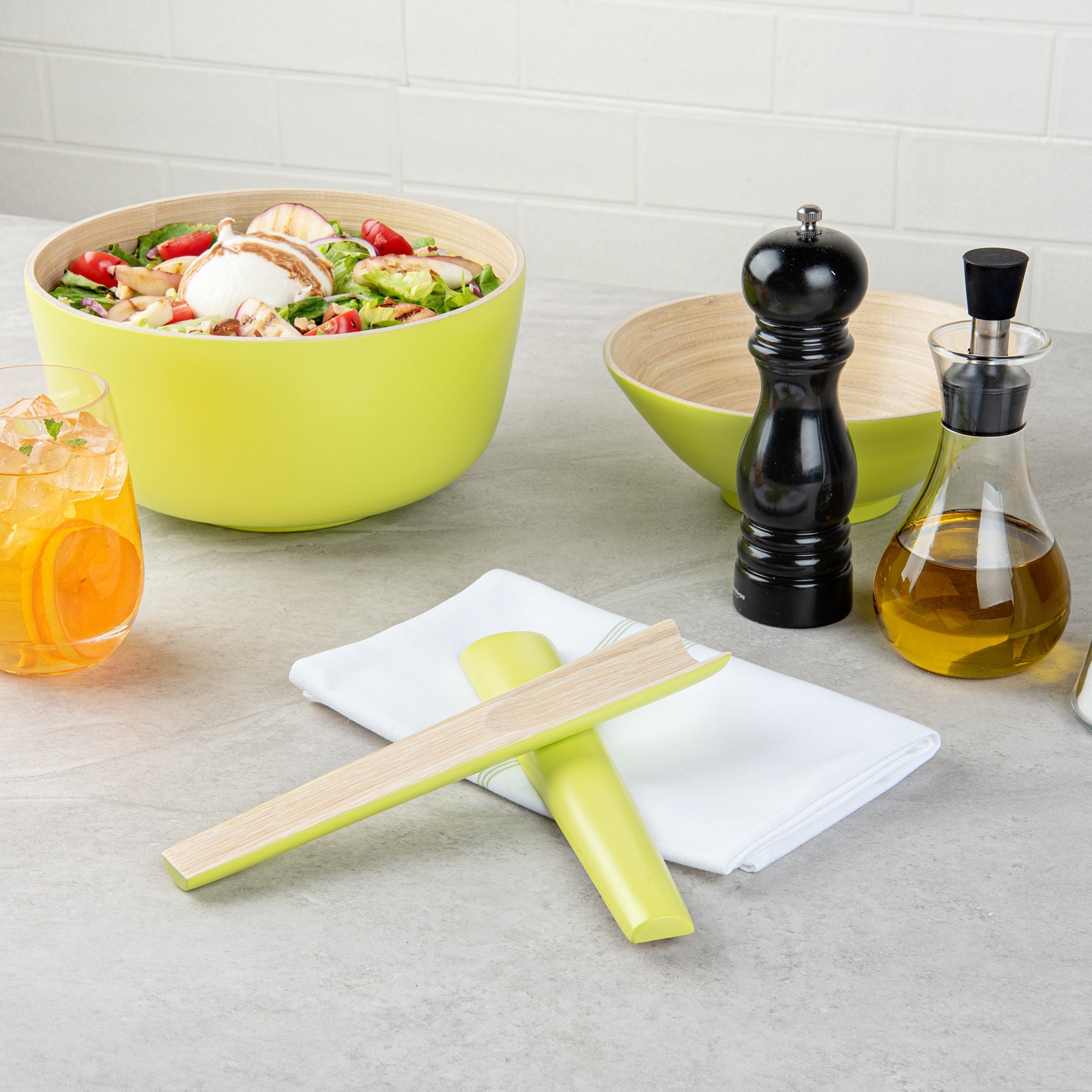 Bambuddha Green Spun Bamboo 2-Piece Salad Server Set - 9 3/4" - 10 count box
