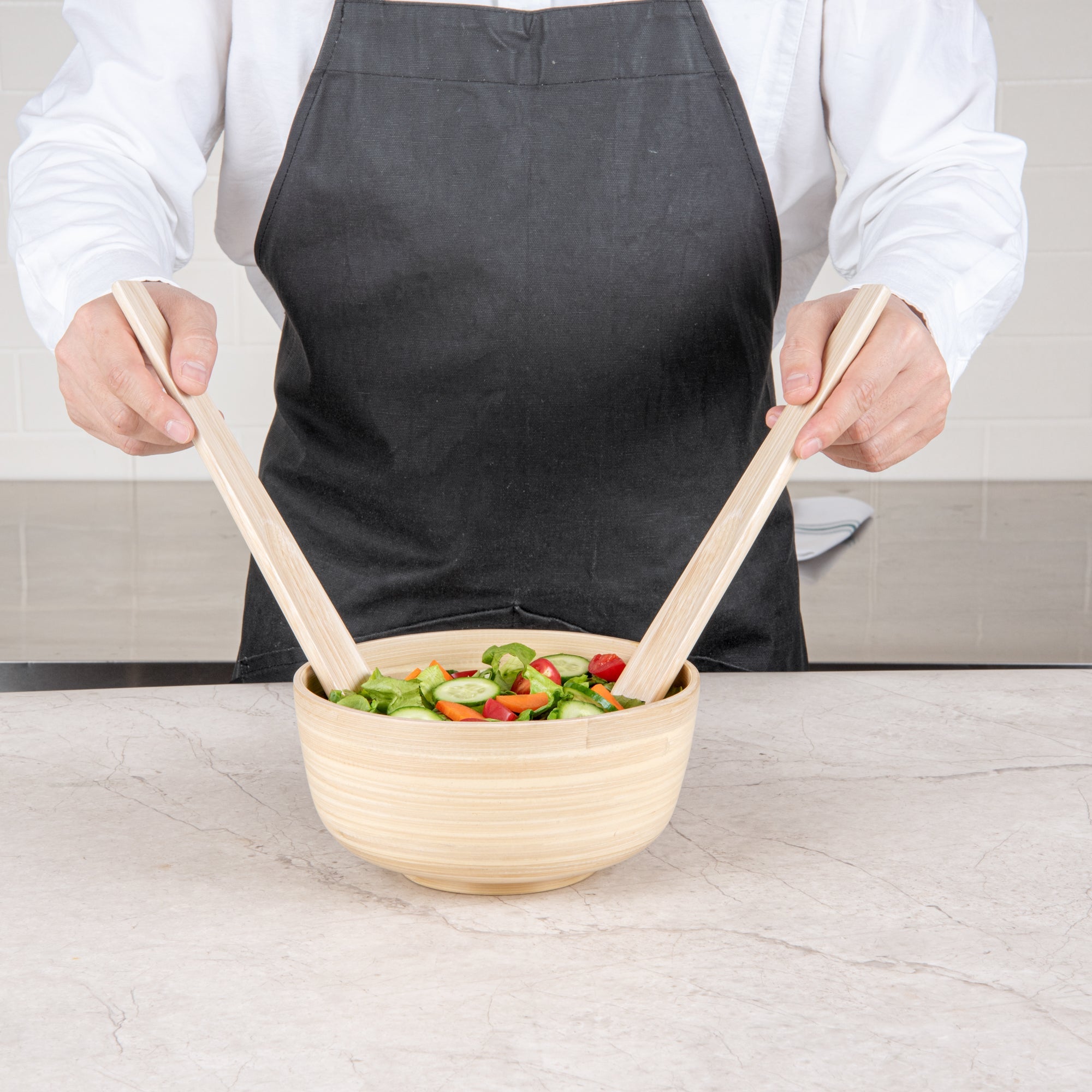 Bambuddha Natural Spun Bamboo 2-Piece Salad Server Set - 9 3/4" - 1 count box