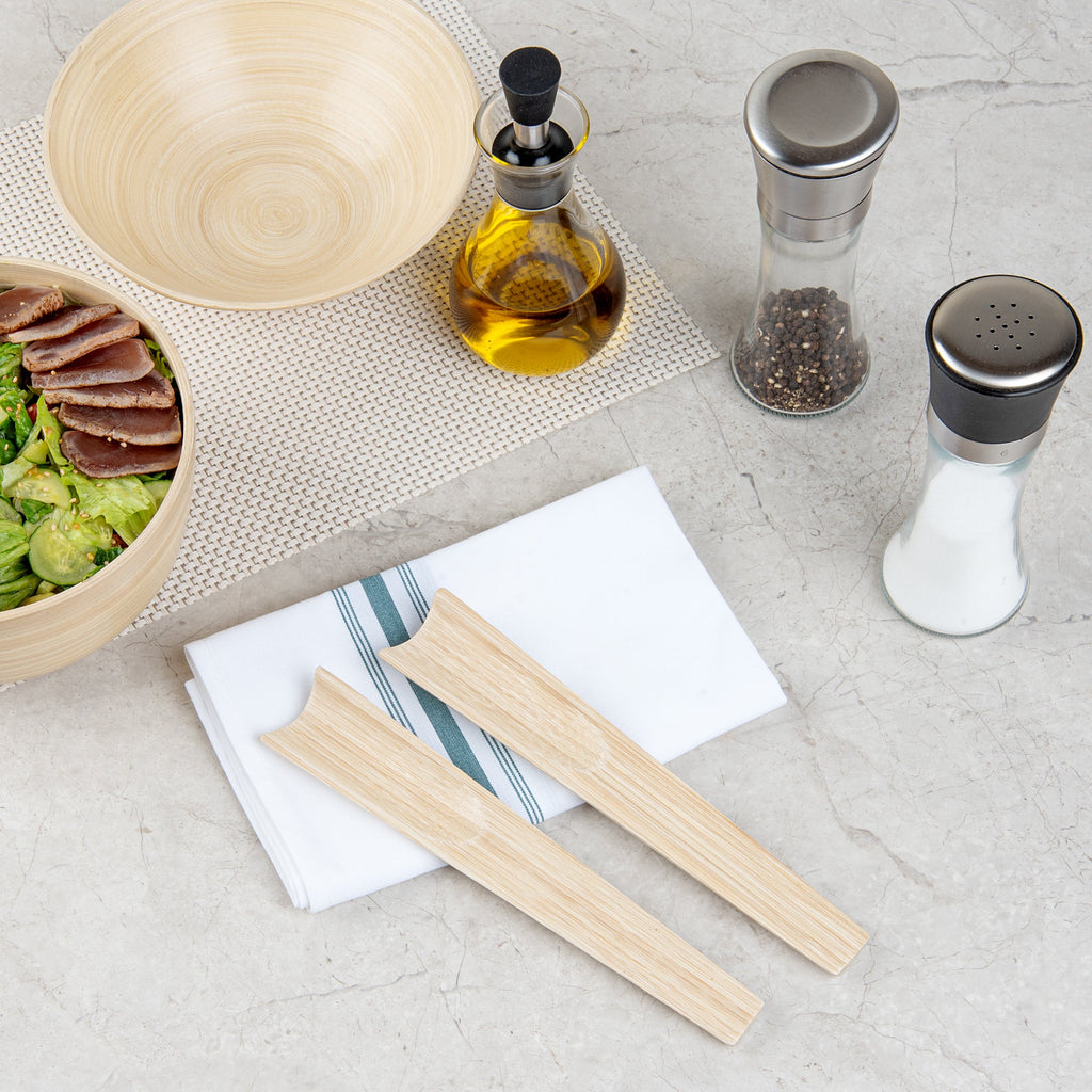 Bambuddha Natural Spun Bamboo 2-Piece Salad Server Set - 9 3/4" - 1 count box