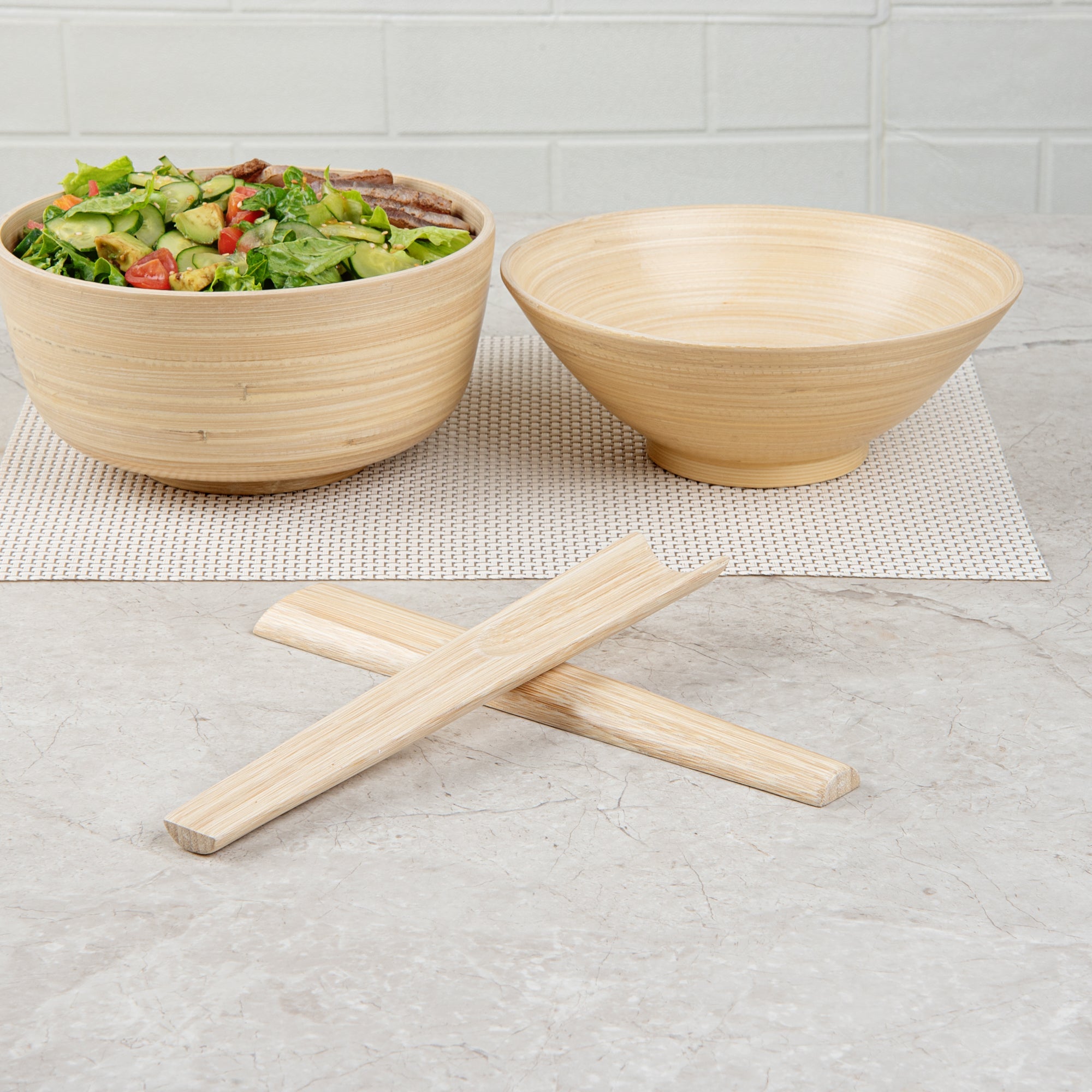 Bambuddha Natural Spun Bamboo 2-Piece Salad Server Set - 9 3/4" - 10 count box