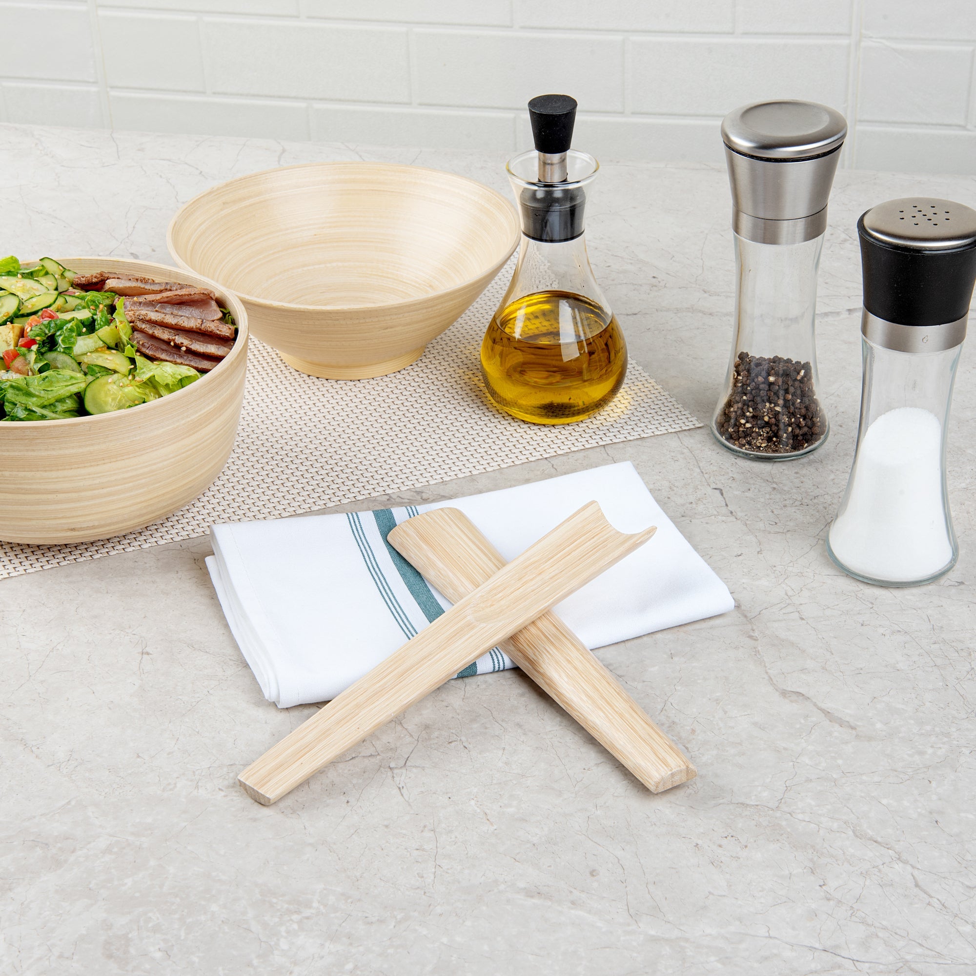 Bambuddha Natural Spun Bamboo 2-Piece Salad Server Set - 9 3/4" - 10 count box