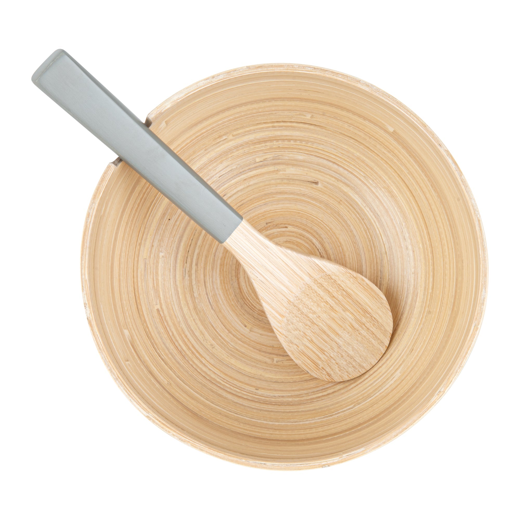 Bambuddha 25 oz Round Gray Spun Bamboo Serving Bowl - with Serving Spoon - 7 3/4" x 7 3/4" x 4" - 1 count box