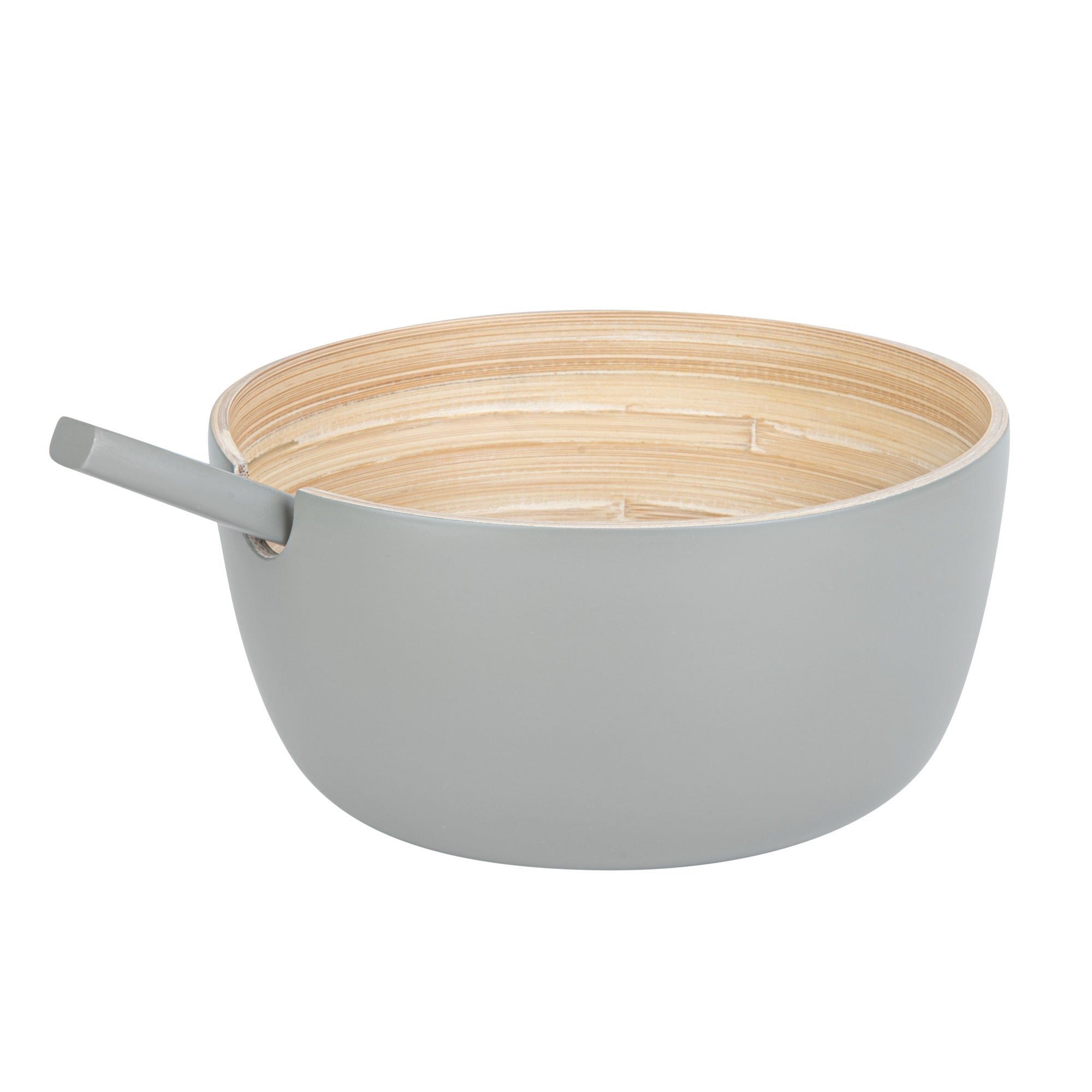 Bambuddha 25 oz Round Gray Spun Bamboo Serving Bowl - with Serving Spoon - 7 3/4" x 7 3/4" x 4" - 1 count box