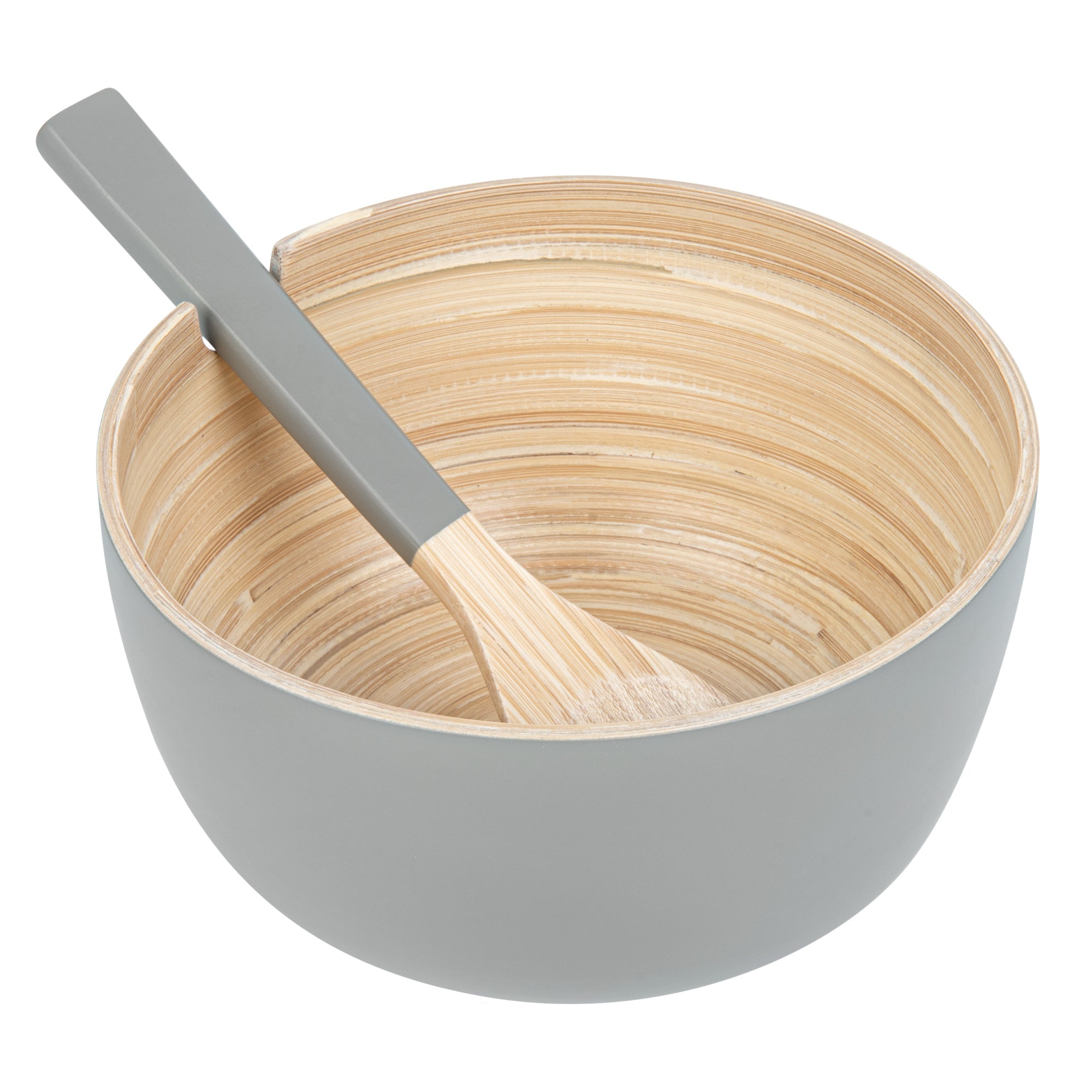 Bambuddha 25 oz Round Gray Spun Bamboo Serving Bowl - with Serving Spoon - 7 3/4" x 7 3/4" x 4" - 10 count box