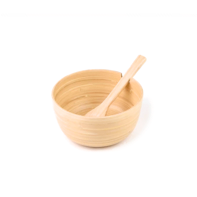 Bambuddha 25 oz Round Natural Spun Bamboo Serving Bowl - with Serving Spoon - 7 3/4" x 7 3/4" x 4" - 1 count box