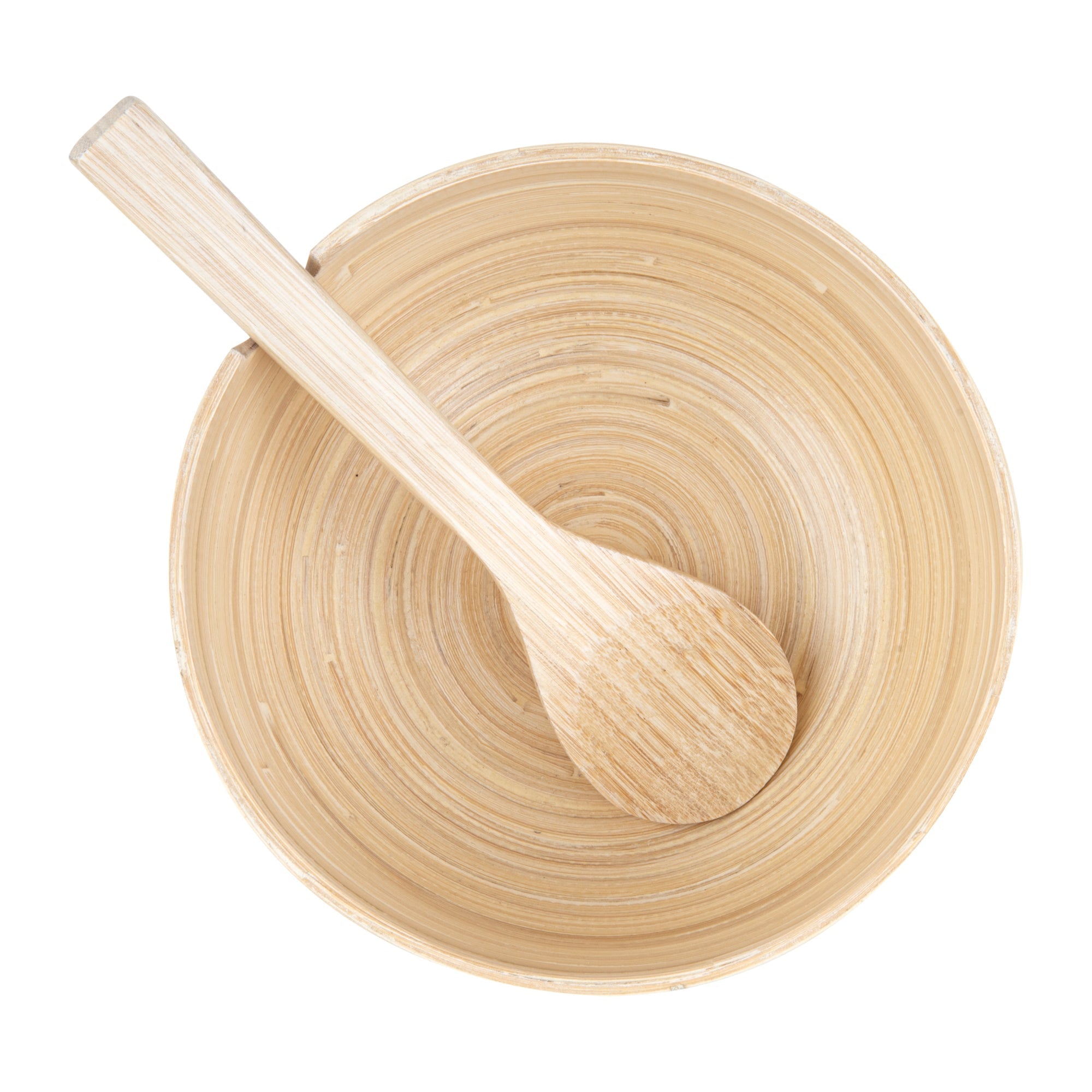 Bambuddha 25 oz Round Natural Spun Bamboo Serving Bowl - with Serving Spoon - 7 3/4" x 7 3/4" x 4" - 1 count box