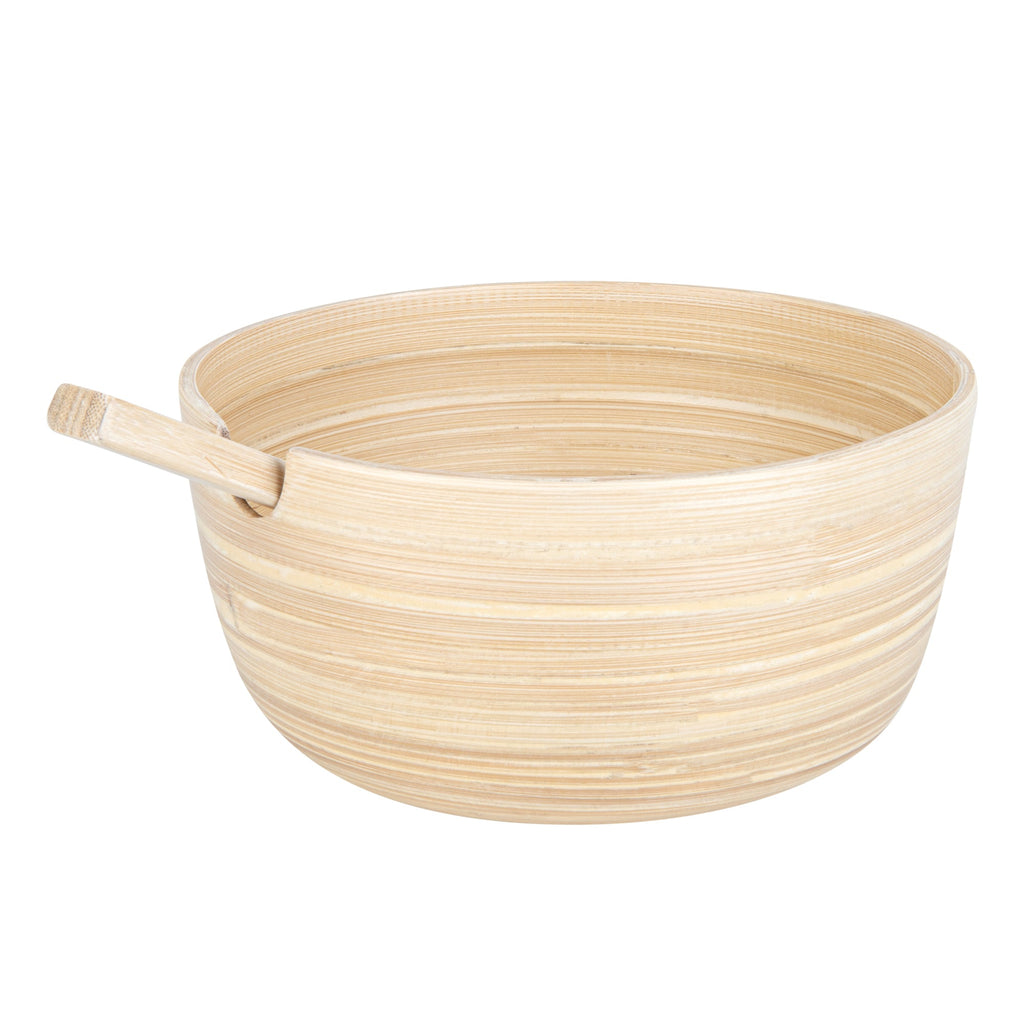 Bambuddha 25 oz Round Natural Spun Bamboo Serving Bowl - with Serving Spoon - 7 3/4" x 7 3/4" x 4" - 1 count box