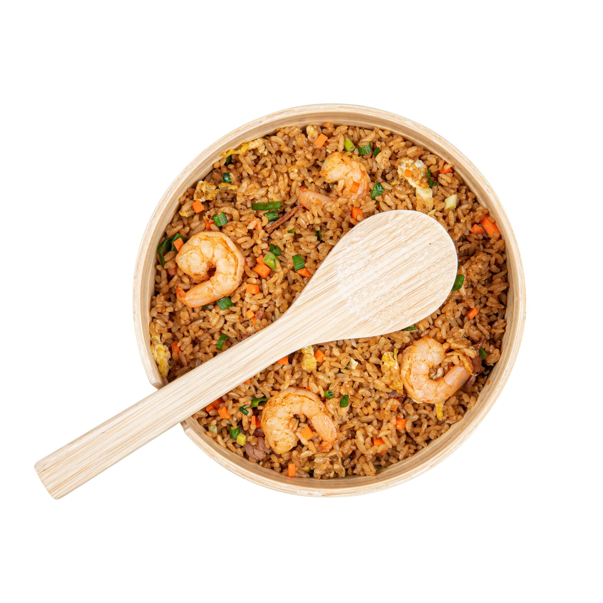 Bambuddha 25 oz Round Natural Spun Bamboo Serving Bowl - with Serving Spoon - 7 3/4" x 7 3/4" x 4" - 10 count box