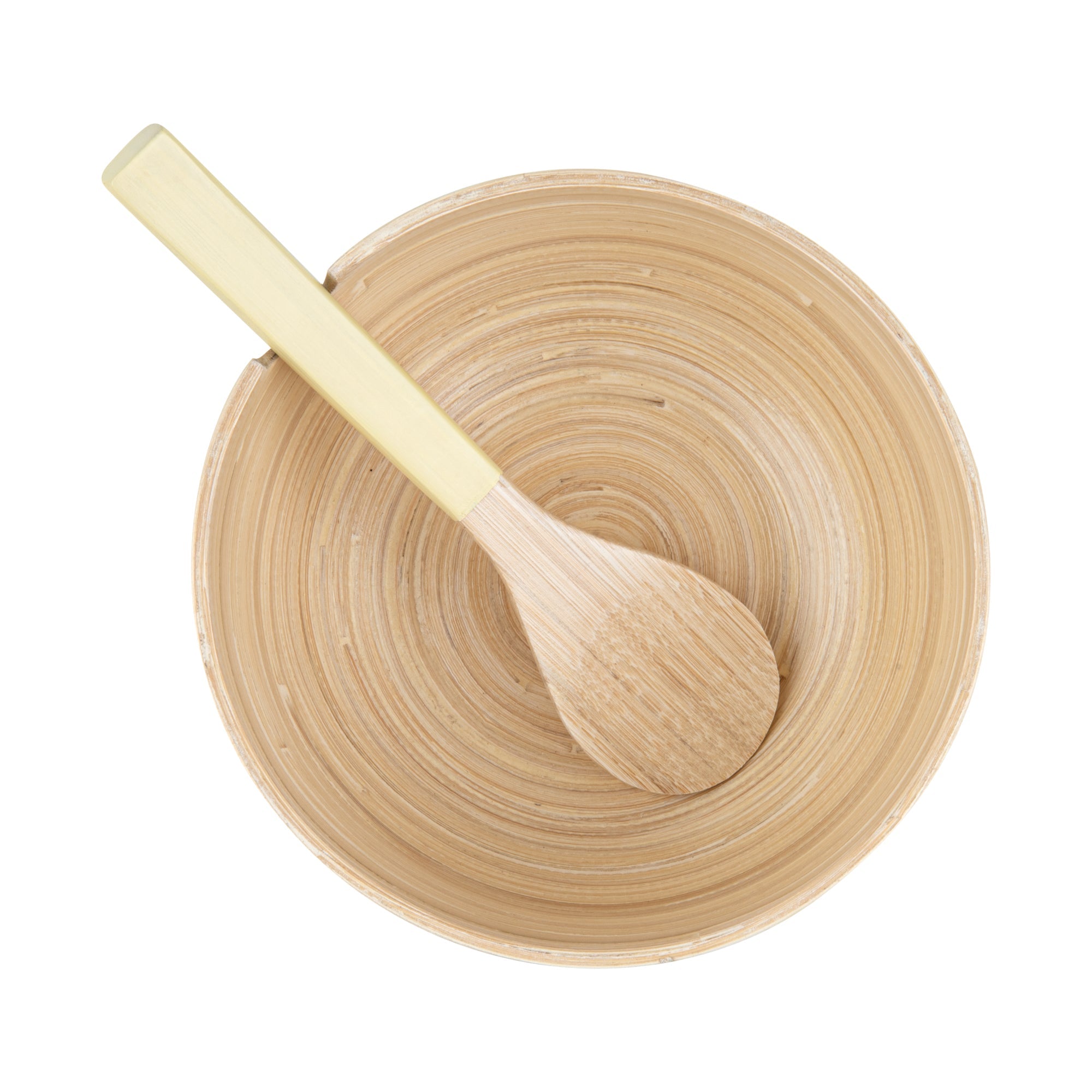Bambuddha 25 oz Round Cream Spun Bamboo Serving Bowl - with Serving Spoon - 7 3/4" x 7 3/4" x 4" - 1 count box