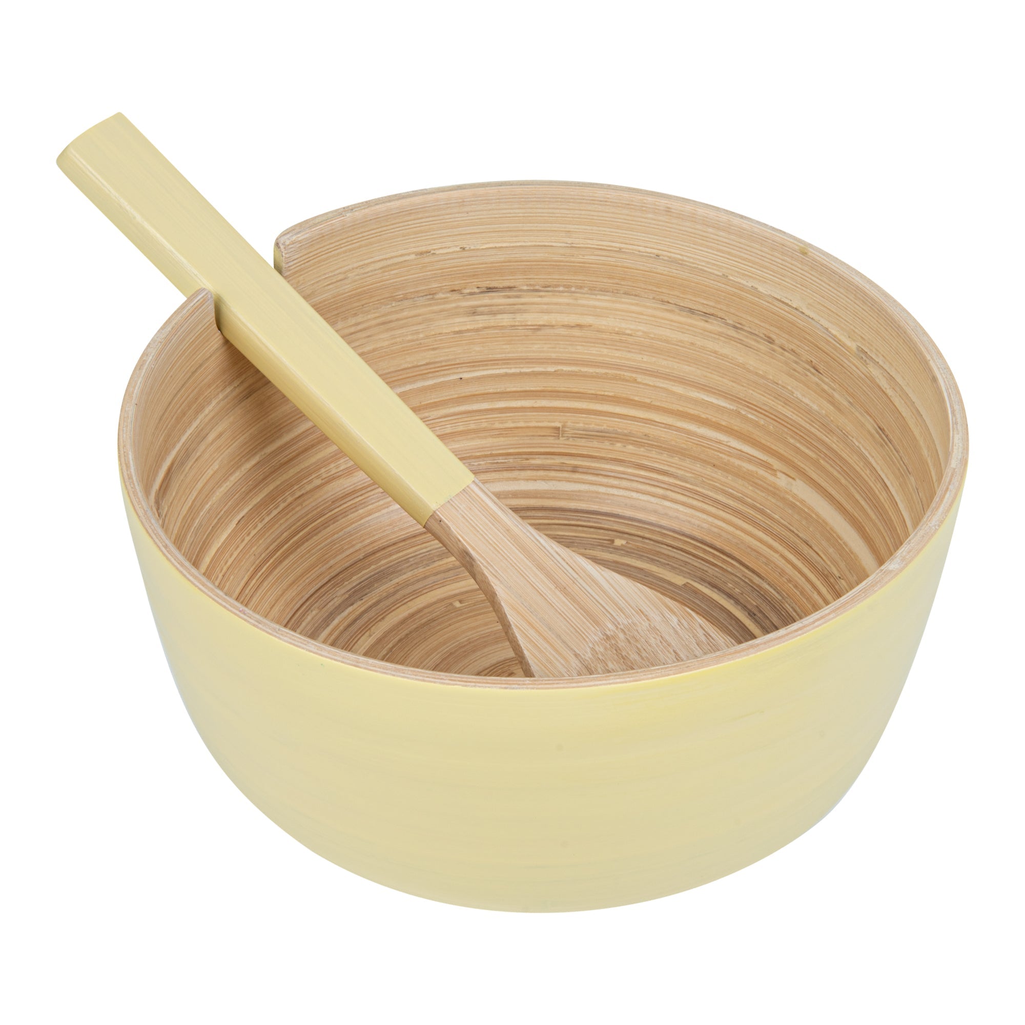 Bambuddha 25 oz Round Cream Spun Bamboo Serving Bowl - with Serving Spoon - 7 3/4" x 7 3/4" x 4" - 10 count box