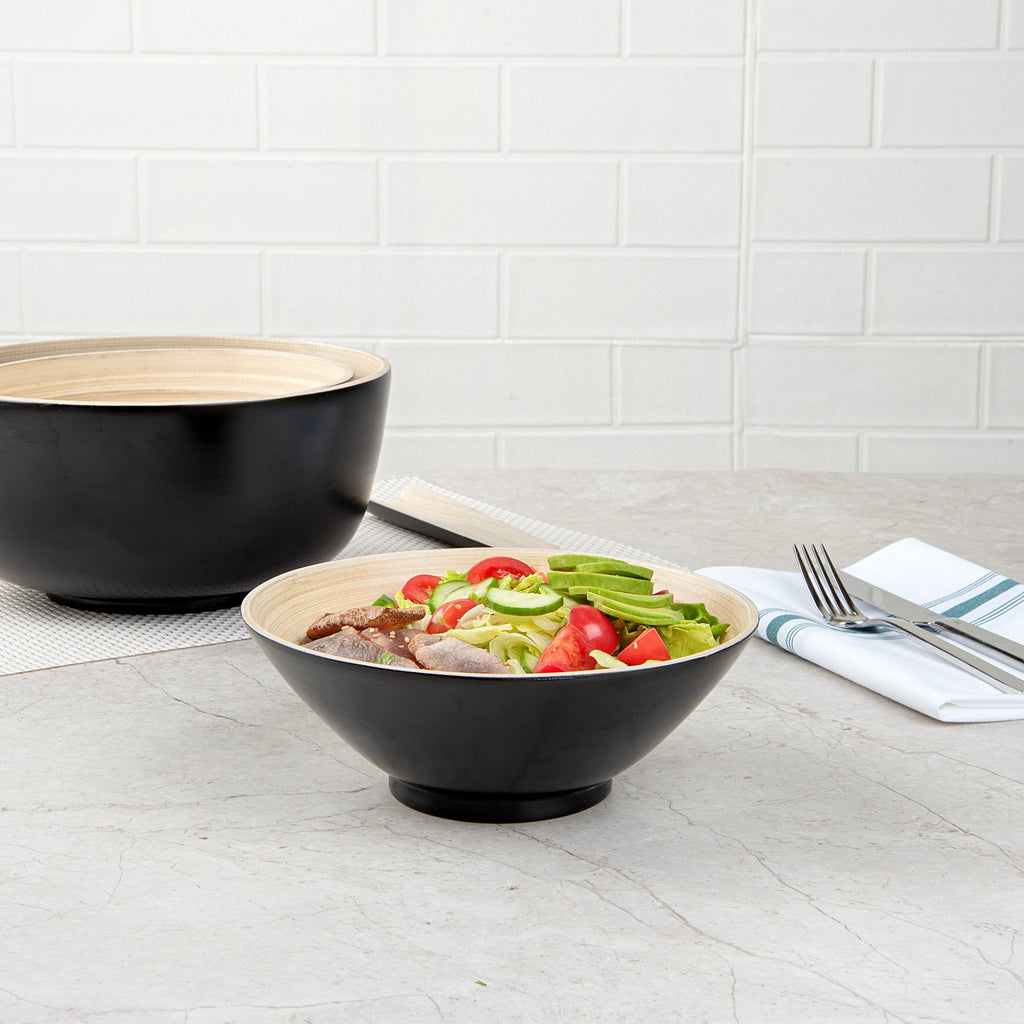 Bambuddha 29 oz Round Black Spun Bamboo Serving Bowl - 8 1/4" x 8 1/4" x 3 1/4" - 1 count box